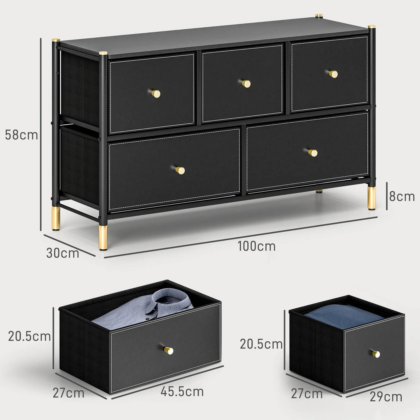 Modern 5-Drawer Fabric Dresser with PU Leather Finish and Steel Frame for Stylish Storage Solutions - ALL4U RETAILER LTD