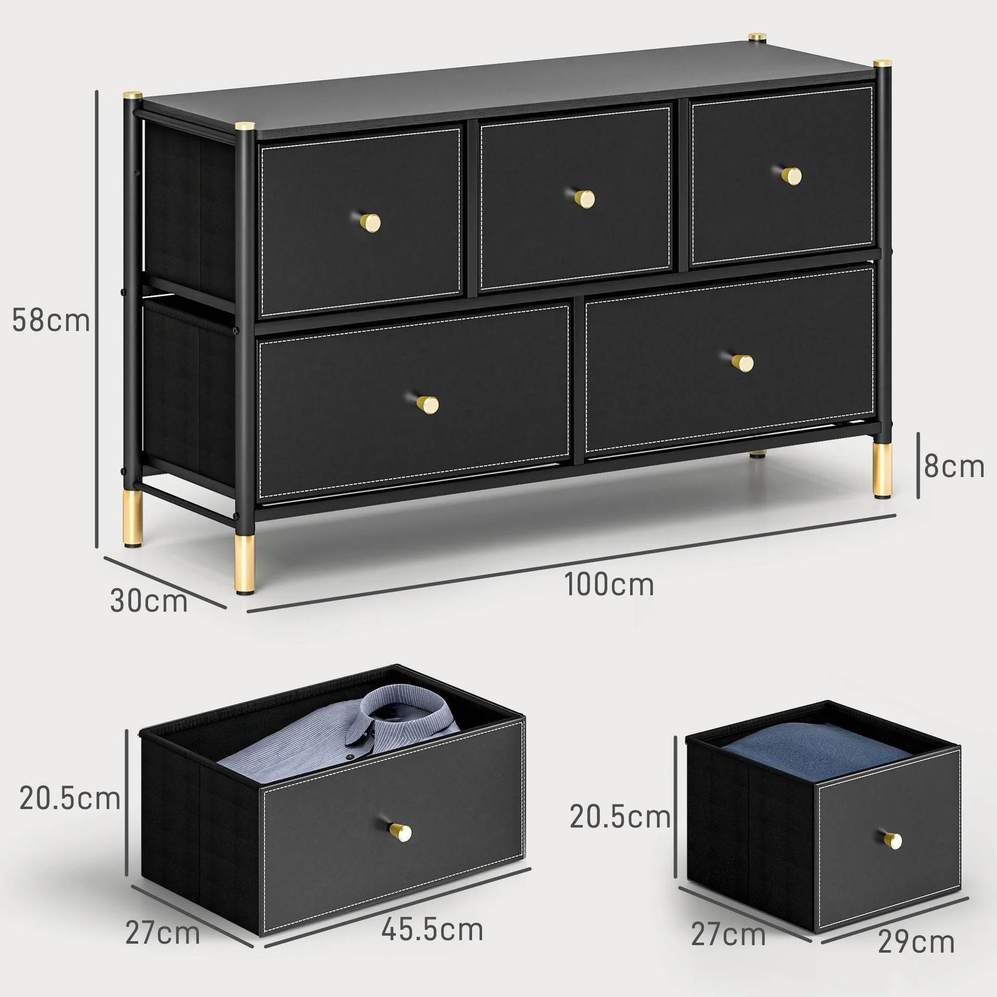 Modern 5-Drawer Fabric Dresser with PU Leather Finish and Steel Frame for Stylish Storage Solutions - ALL4U RETAILER LTD