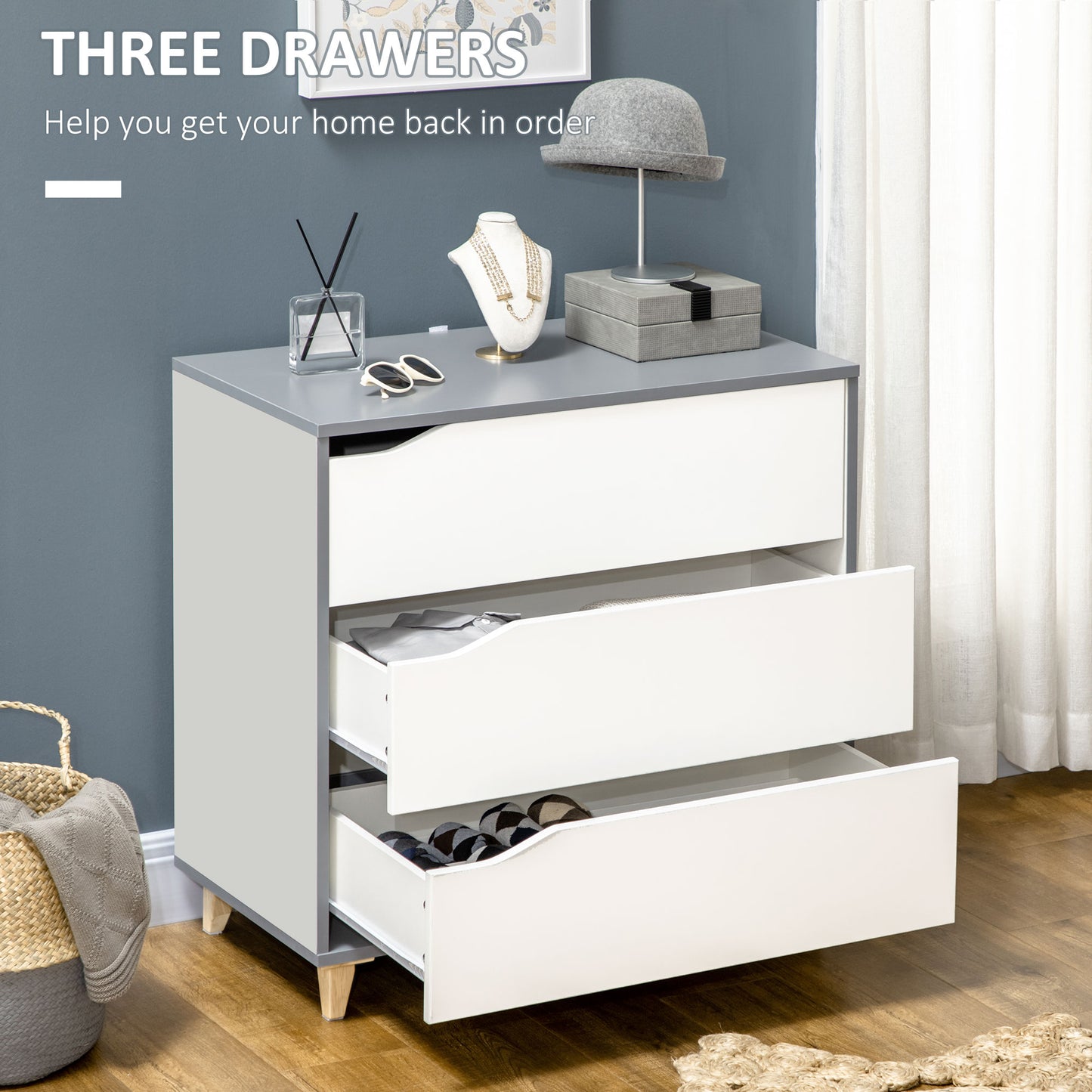 Modern Grey and White Bedroom Furniture Set with Wardrobe and 3 Drawer Chest by HOMCOM - ALL4U RETAILER LTD