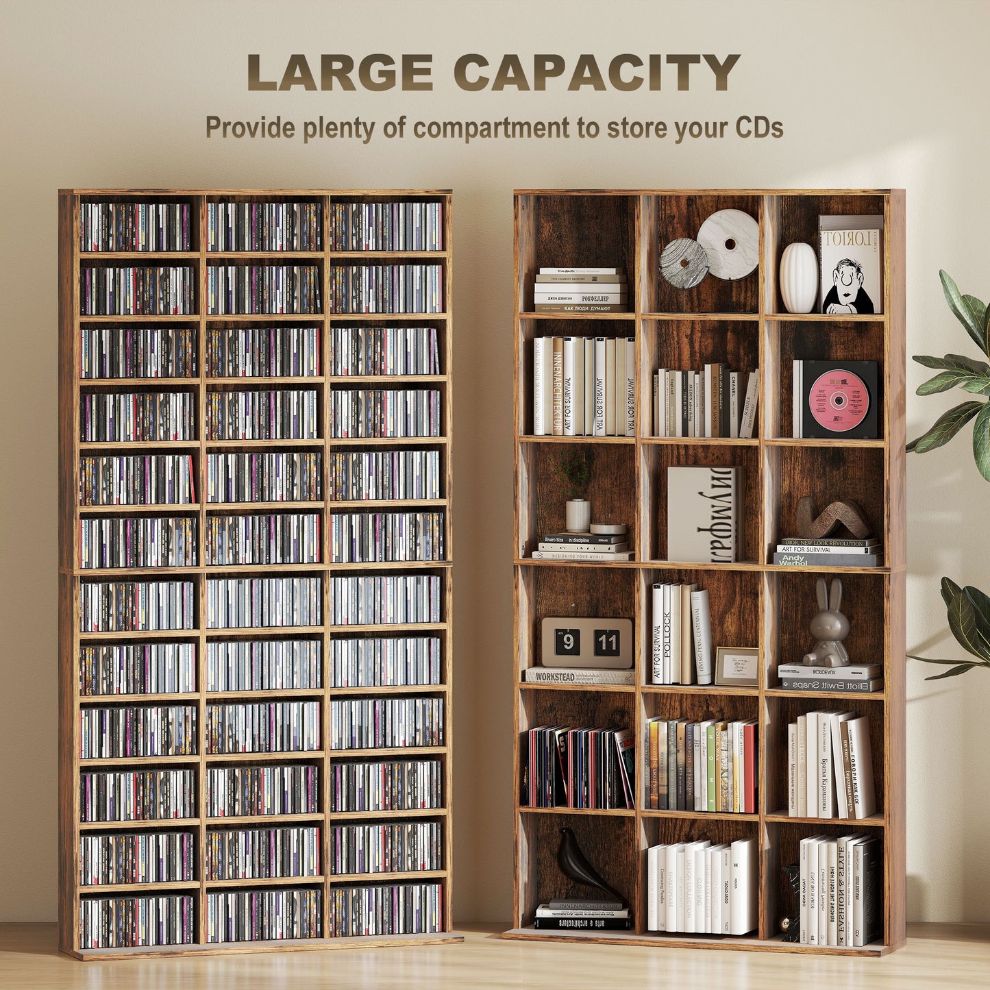HOMCOM CD Storage Unit With Adjustable Shelves 102 By 195 Centimetres Rustic Brown Media Storage Cabinet