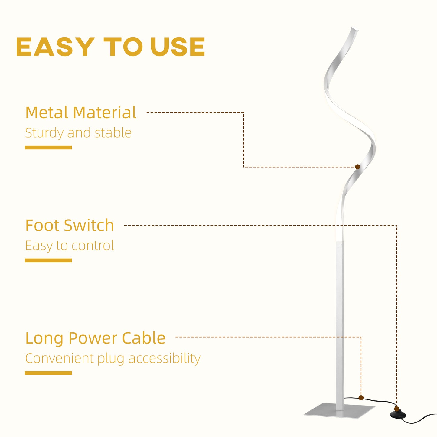 HOMCOM Dimmable Floor Lamp For Living Room Modern Spiral Standing Lamp With 3 Brightness Levels And 3 Color Temps Silver