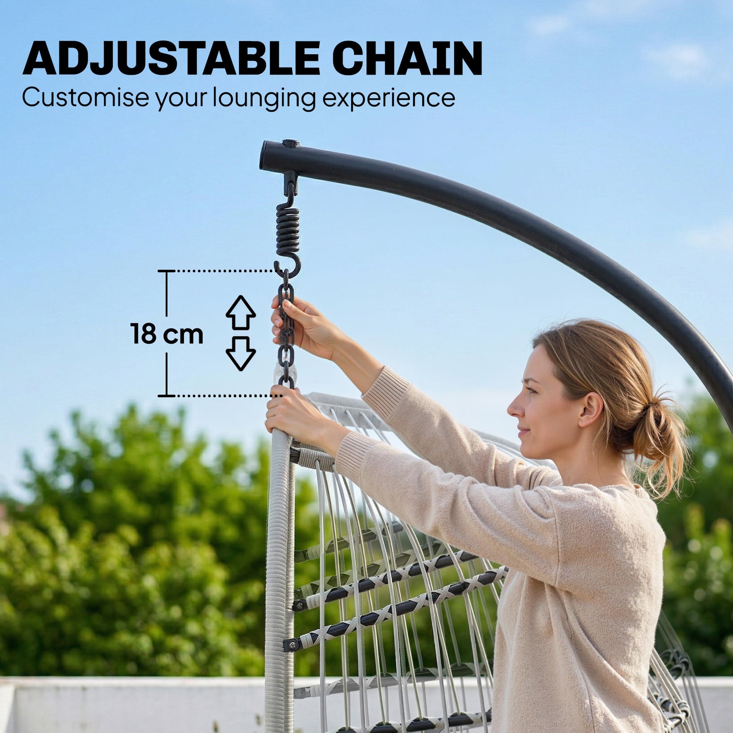 Outsunny Hanging Egg Chair With Stand Indoor Outdoor Hammock Swing Chair Safety Strap Foldable Basket Light Grey