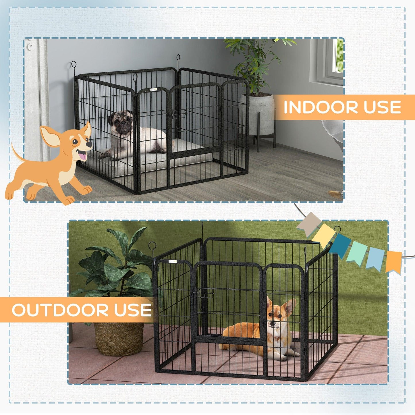 PawHut Foldable Heavy Duty Dog Playpen 4 Panel - Indoor/Outdoor - 82x82x60 cm - ALL4U RETAILER LTD