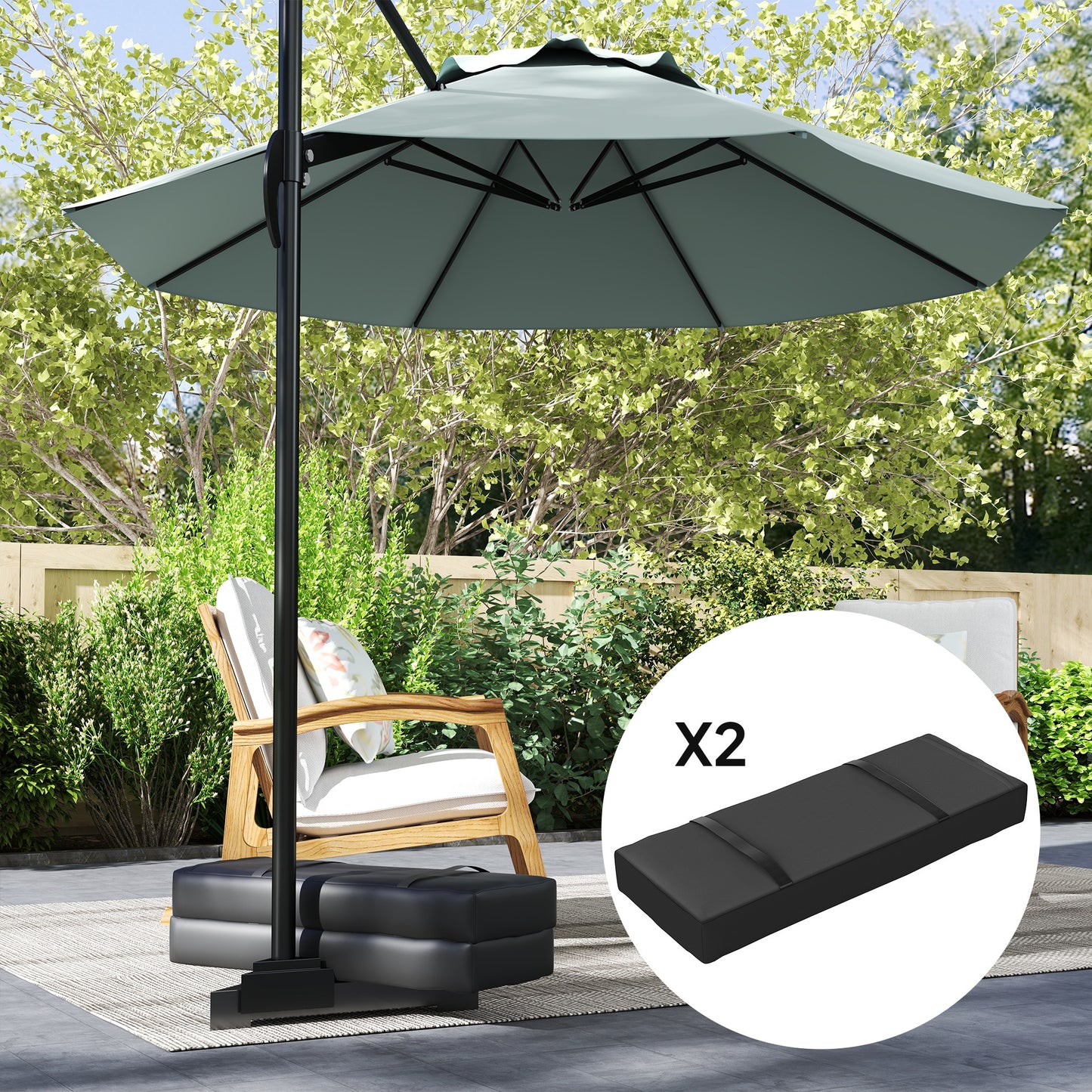 Outsunny Parasol Weights Set of 2 25 Kg Fillable Sandbag Base Weights with Handles for Cantilever Umbrellas Black