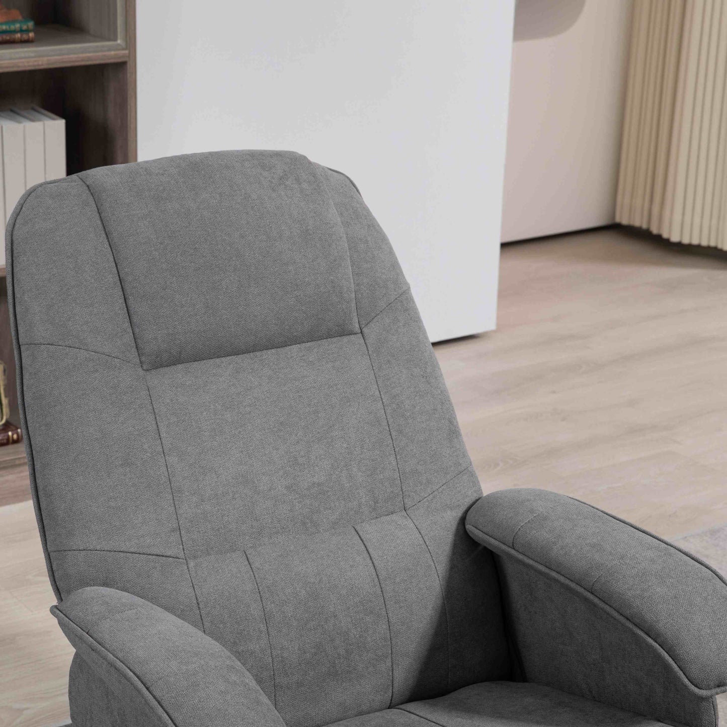 HOMCOM Linen Swivel Recliner Chair With Upholstered Footstool And Wooden Base In Grey For Living Room Comfort