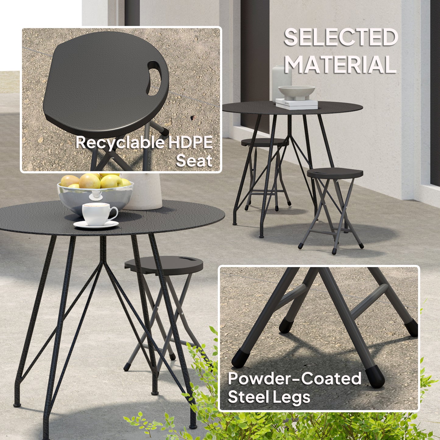Outsunny Set of Four Folding Carry Stools for Garden and Camping Charcoal Grey Lightweight and Portable