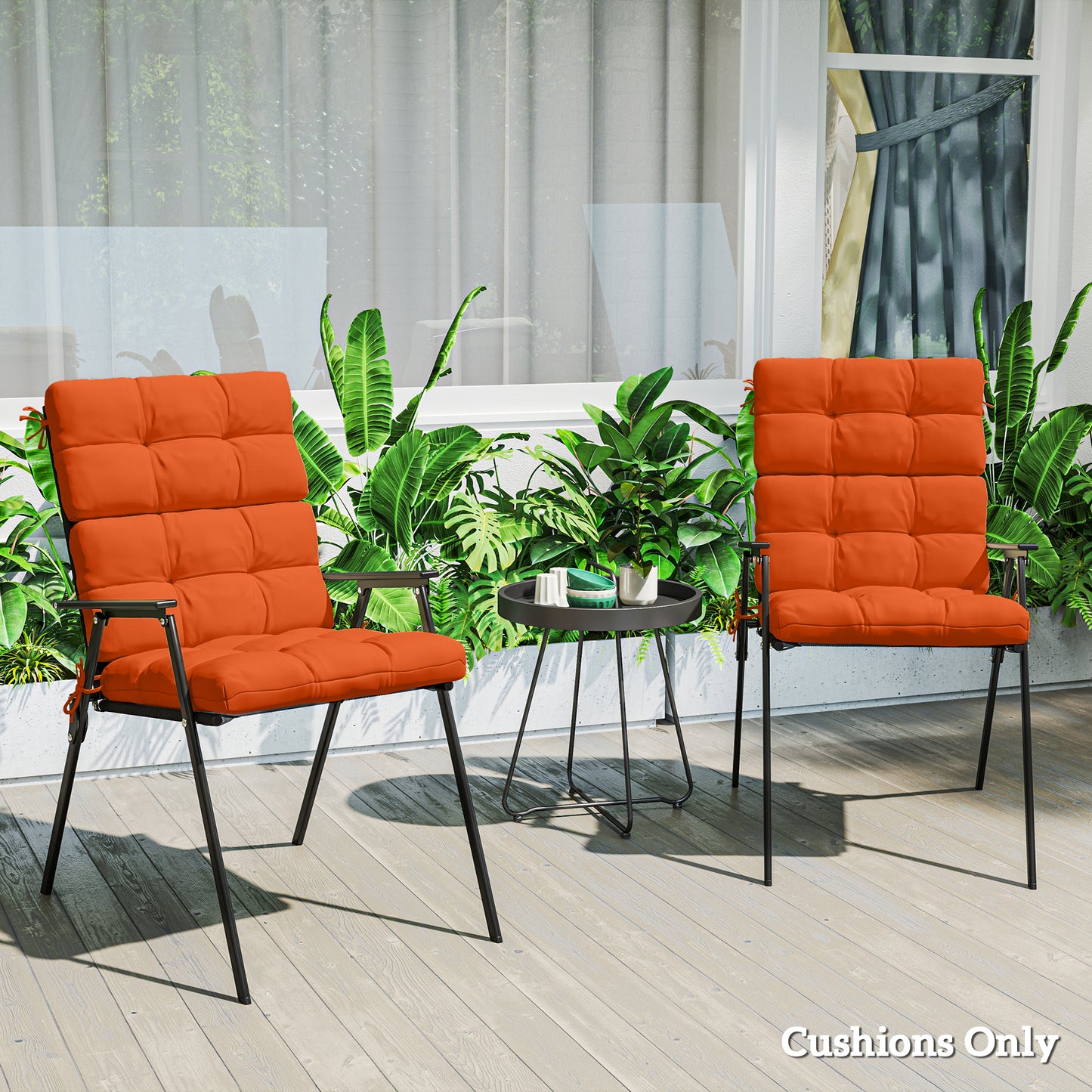 Outsunny Set Of Two Padded Outdoor Seat Cushions With Cushioned Back Rest Orange For Patio Chairs