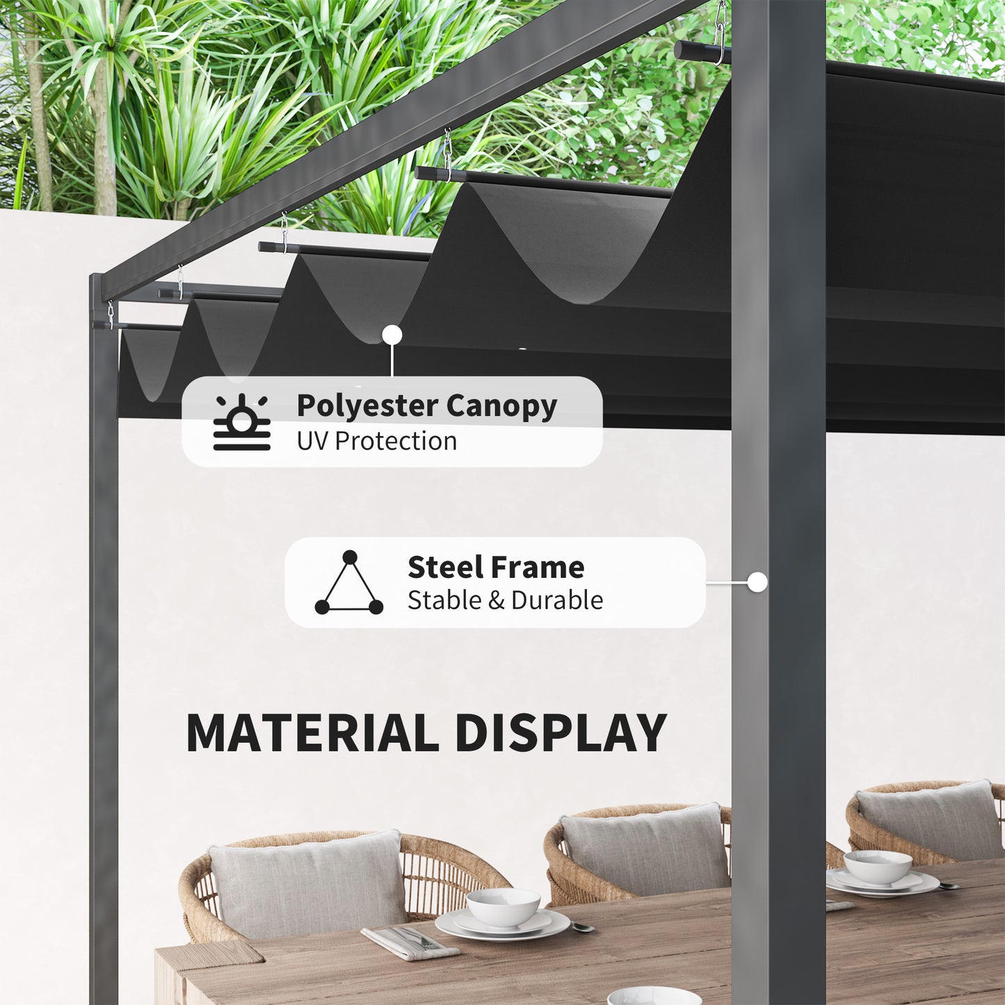 Outsunny 4m by 3m Metal Pergola Retractable Canopy Roof Black Garden Patio Shade