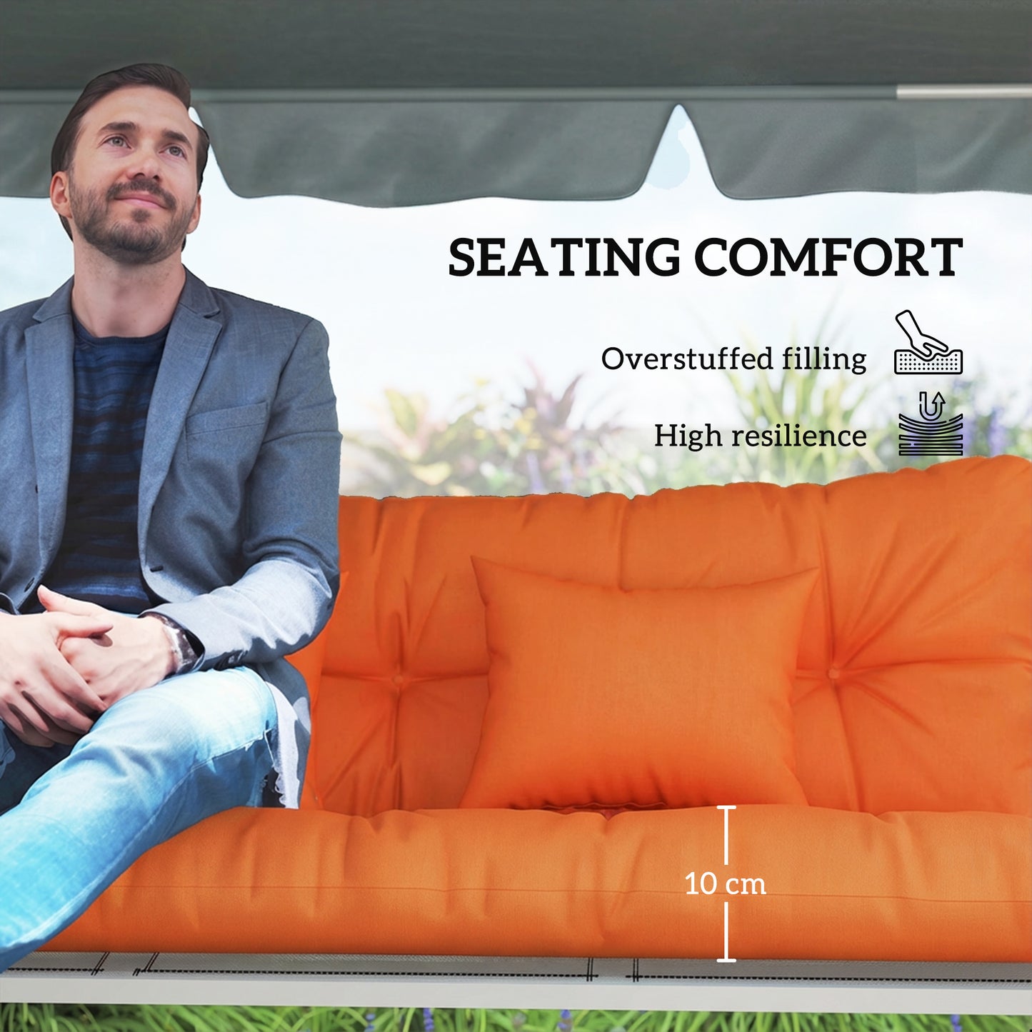Outsunny Outdoor Seat Cushions Set With Two Cushions And Two Pillows Water Repellent For 3 Seater Chair Orange
