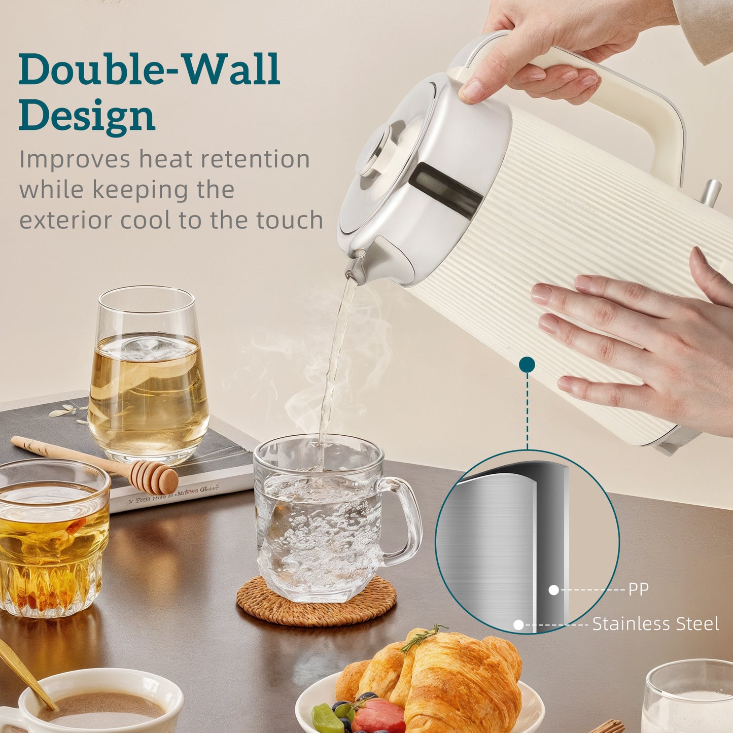 HOMCOM Kettle And 4 Slice Toaster Set Cream White 3000W 1.7L UK Strix Thermostat Cool Touch Limescale Filter