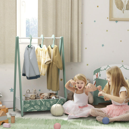 AIYAPLAY Baby Clothing Rack With Hangers And Storage Shelf For Bedroom Ages 3 To 6 Green Leaf Theme