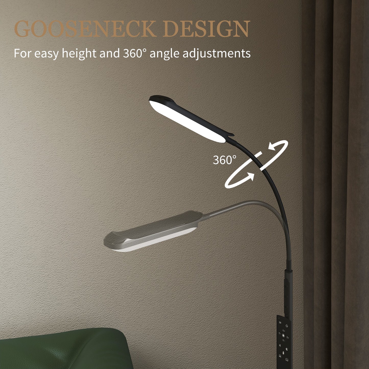LED Floor Lamp With Remote And Touch Control Dimmable Color Temperature 360 Degree Gooseneck Timer Memory Black