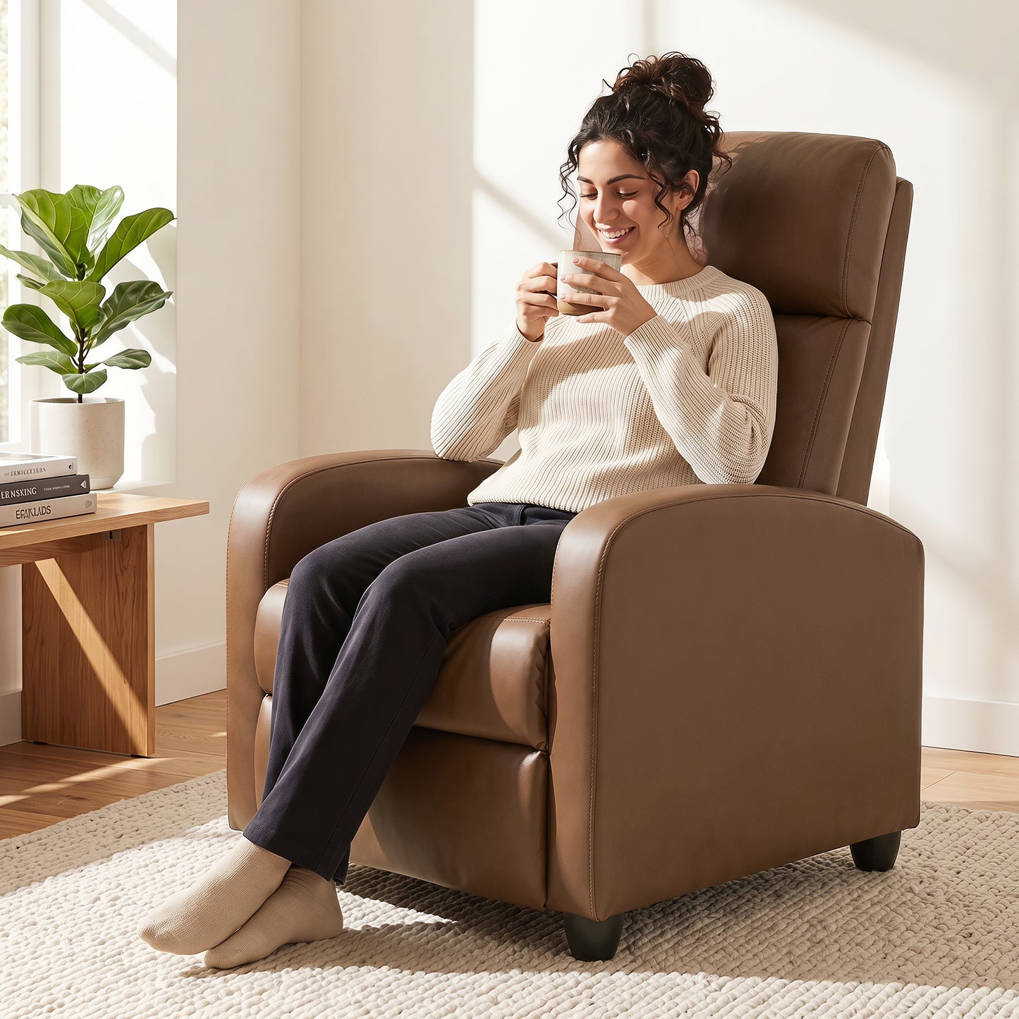 Homcom Massage Recliner Faux Leather Push Back Armchair Dark Brown