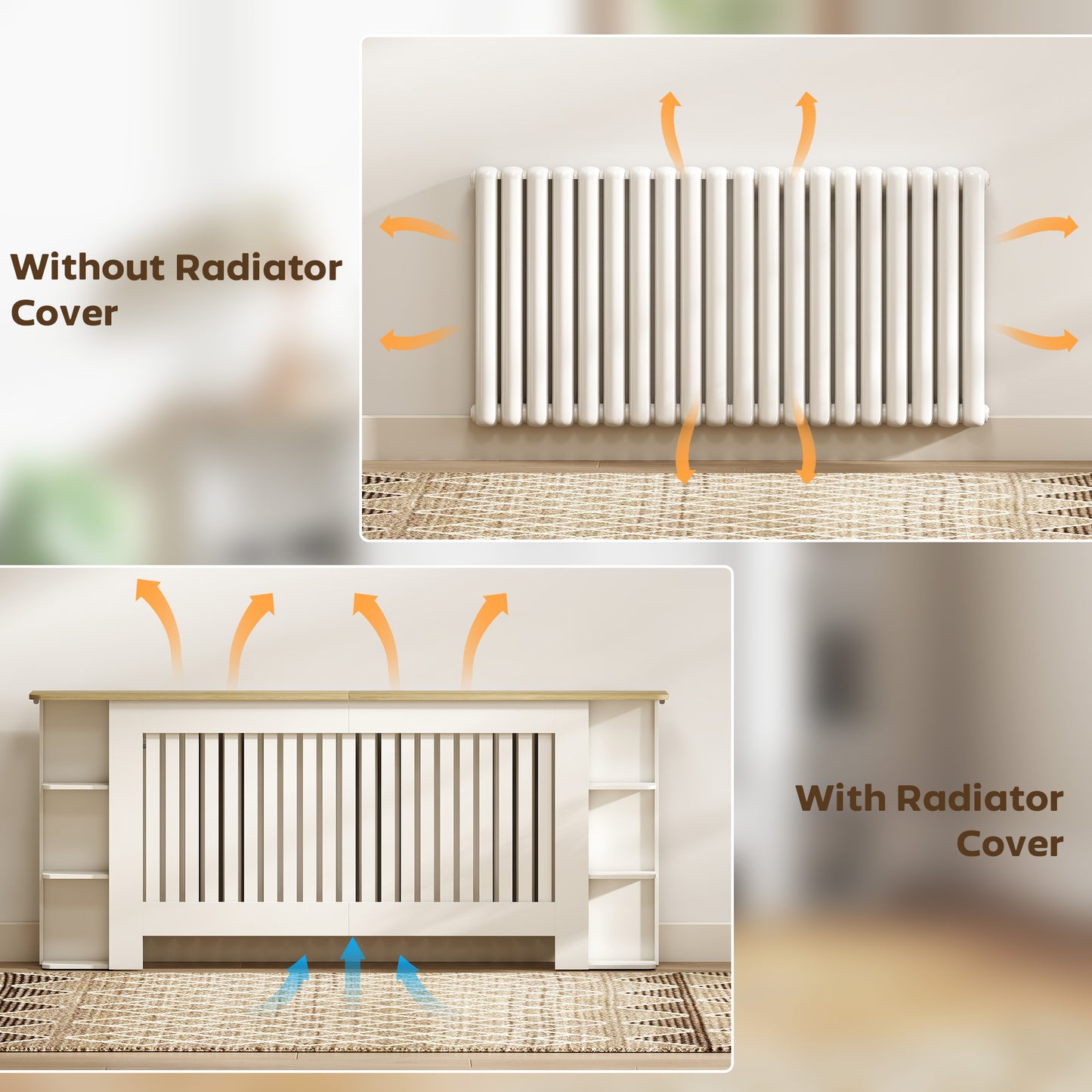 HOMCOM Radiator Cover With Open Storage Shelves And Slatted Cabinet For Living Room Hallway Extra Large White