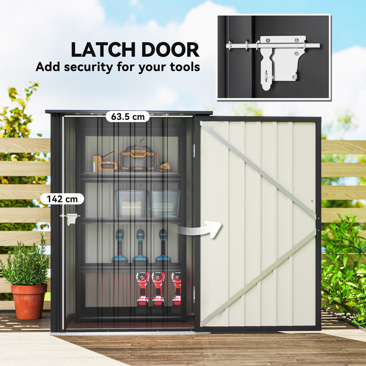 Outsunny Steel Lean To Garden Shed With Locking Door Dark Grey For Outdoor Storage