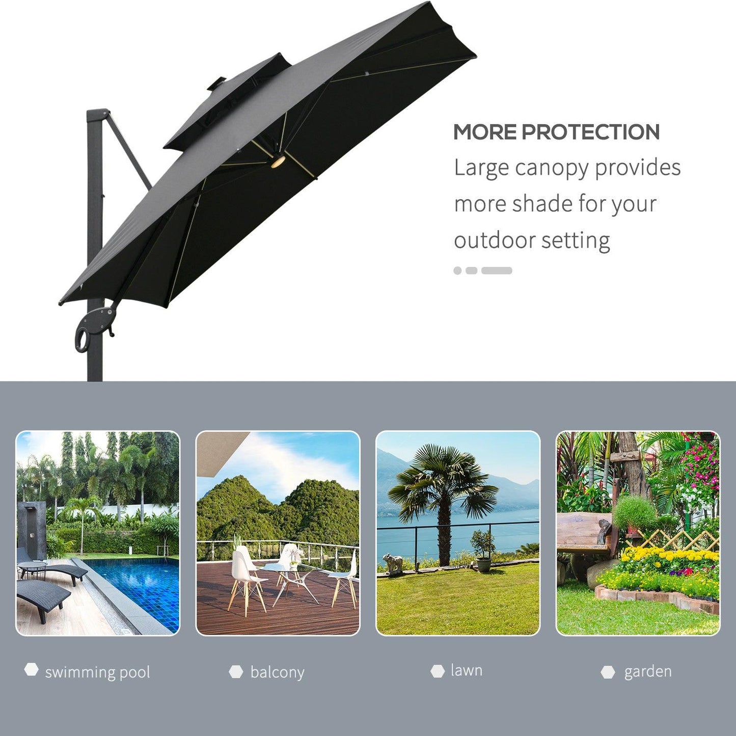 Outsunny 3x3m Cantilever Roma Parasol with LED Solar Light - Dark Gray - ALL4U RETAILER LTD