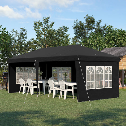 Outsunny Versatile 3x6m Adjustable Height Pop-Up Party Tent with Removable Sidewalls and Carry Bag - Black - ALL4U RETAILER LTD