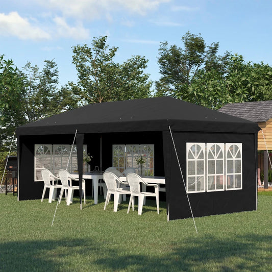 Outsunny 3 x 6m Pop Up Gazebo - Height Adjustable Marquee Party Tent with Sidewalls and Storage Bag in Elegant Black Design