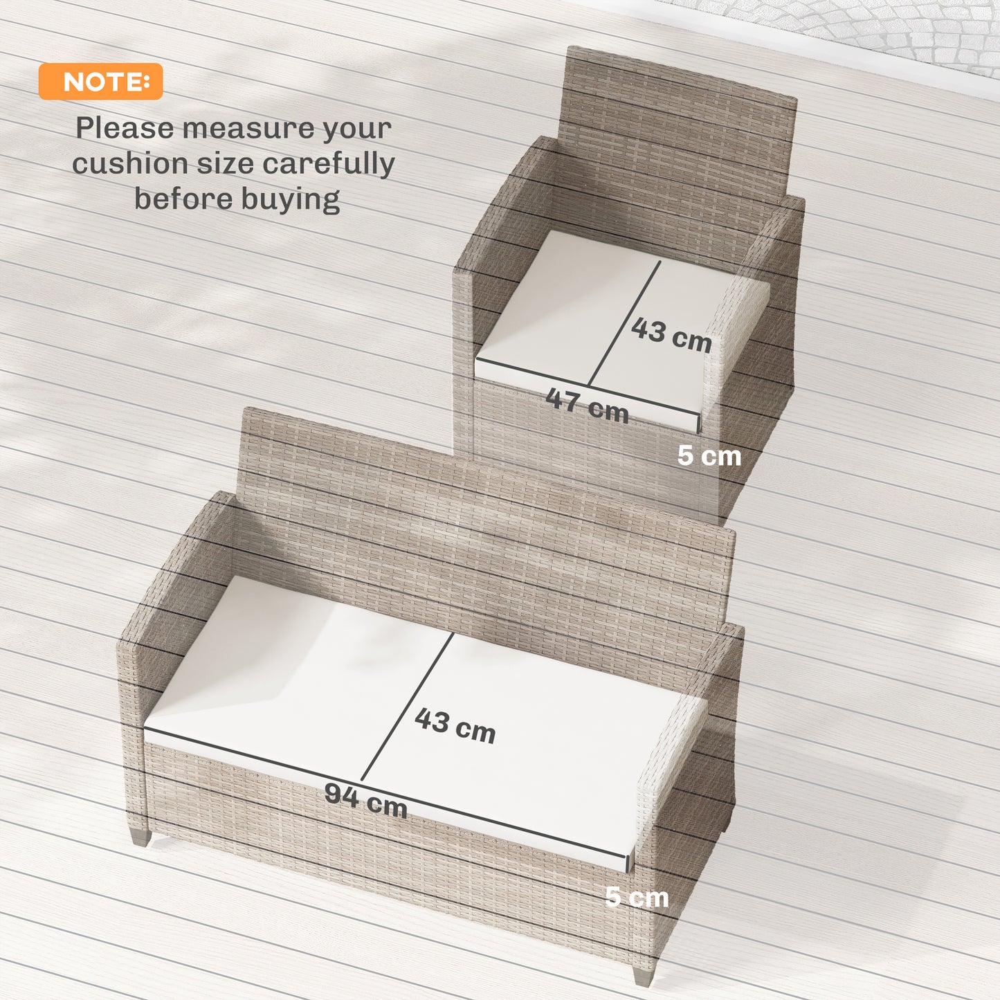 Outsunny Outdoor Seat Cushions For Rattan Furniture 3 Piece Cream White Set With Two Single And One Double Cushions