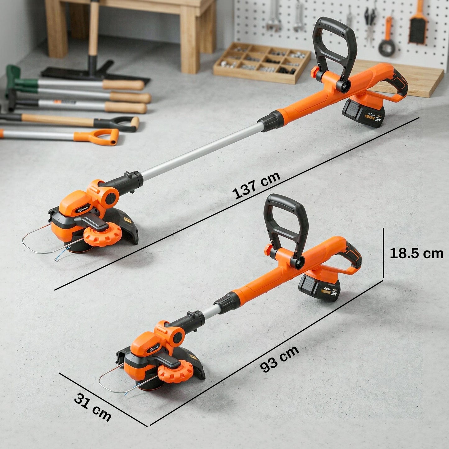 Outsunny Cordless Strimmer With Two 4.0Ah Lithium Batteries And Charger 2 In 1 Lightweight Grass Trimmer And Lawn Edger