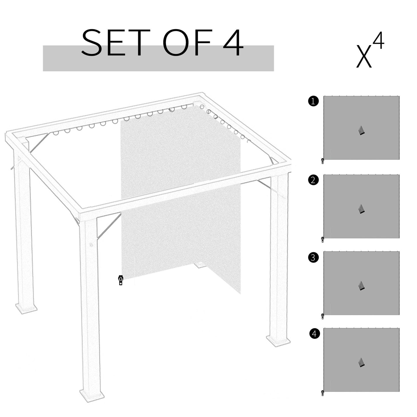 Outsunny 3x3m Gazebo Sidewall Set for Pergolas & Cabanas, Light Grey - ALL4U RETAILER LTD