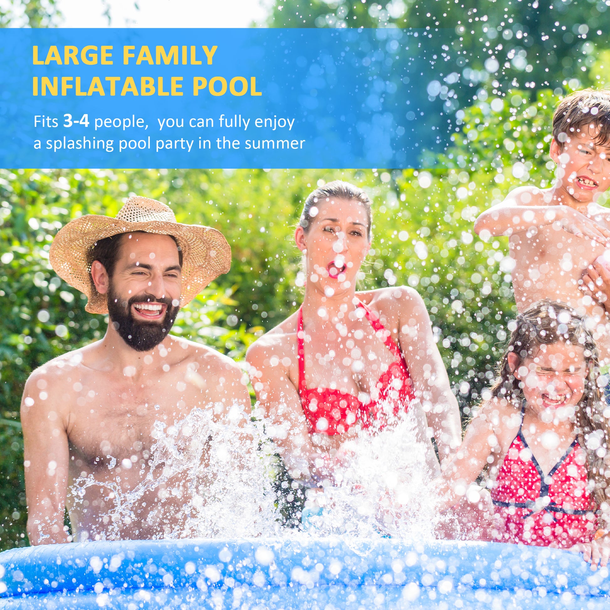 Outsunny Family-Sized Outsunny Inflatable Pool with Hand Pump - 274cm Round Paddling Pool for Kids and Adults, Blue - ALL4U RETAILER LTD