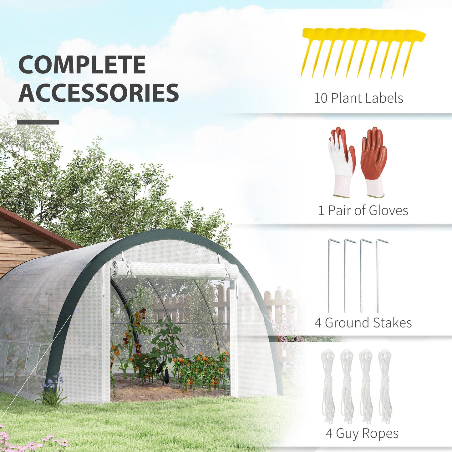 Outsunny 4x3m Walk In Polytunnel Greenhouse With Accessories Galvanized Steel Frame Two Layer Mesh Cover White