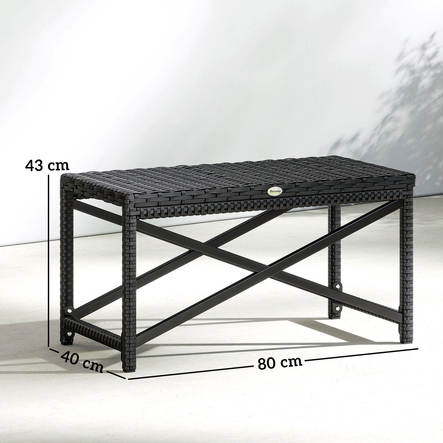 Outsunny Outdoor Coffee Table With X Shape Frame And Rattan Top For Patio Balcony Black