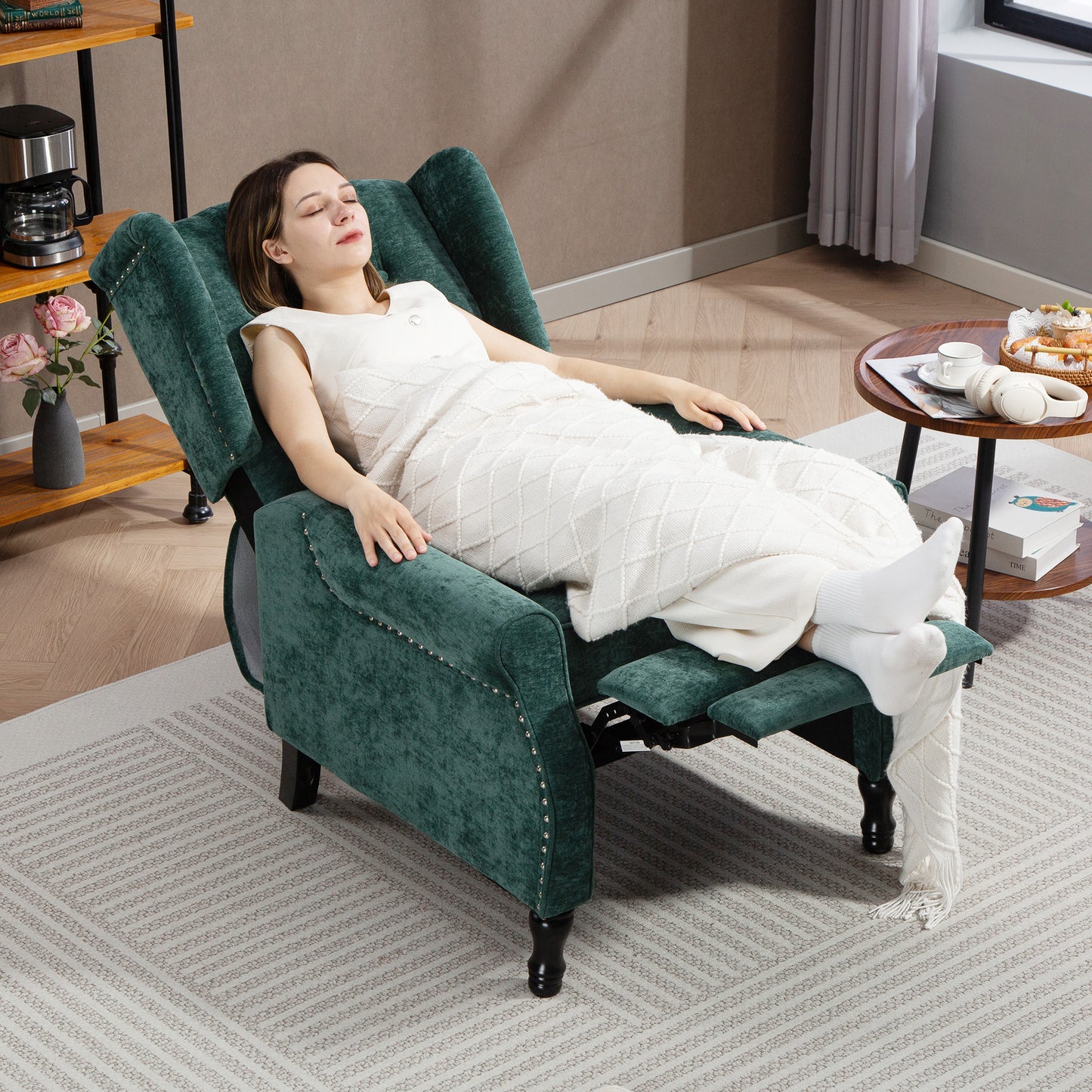 HomCom 150 Degree Reclining Vintage Armchair With Footrest In Dark Green Tufted Back And Wooden Frame