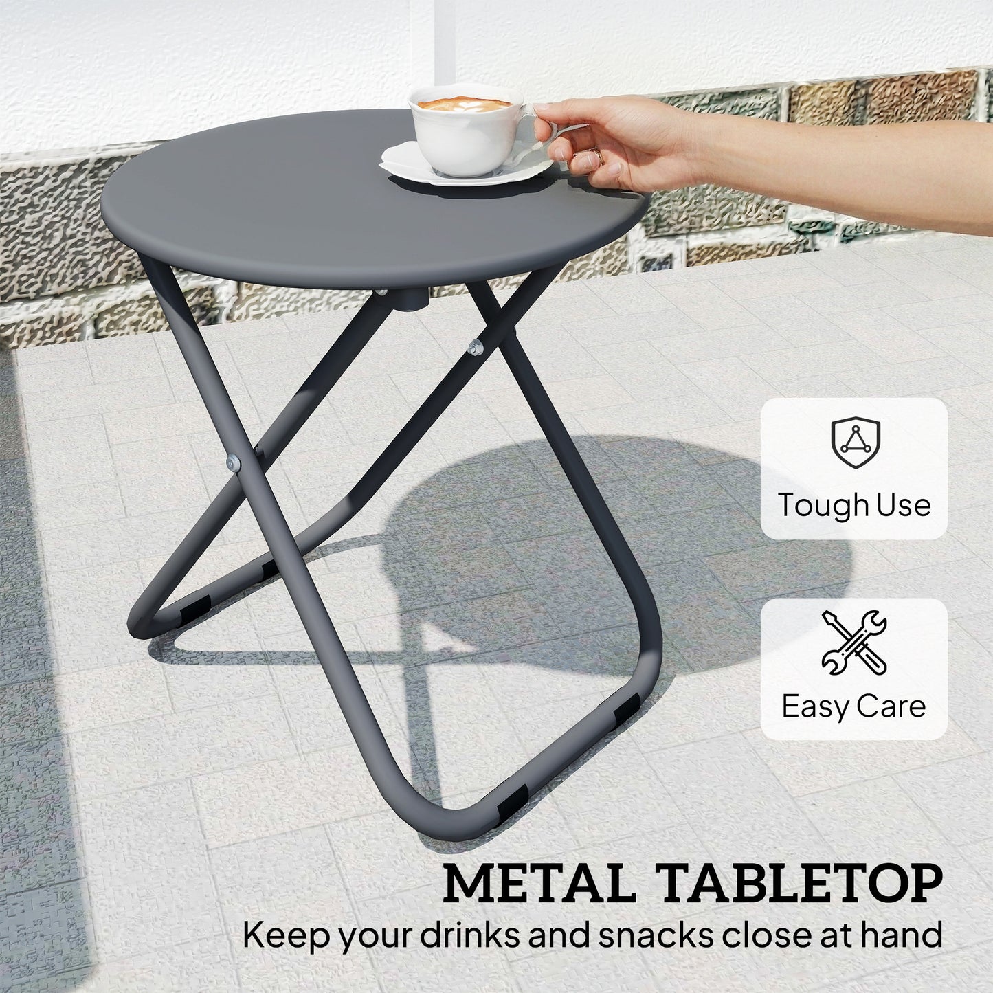 Outsunny Folding Patio Bistro Set for 2 with Table and Two Chairs Grey Outdoor Balcony Furniture