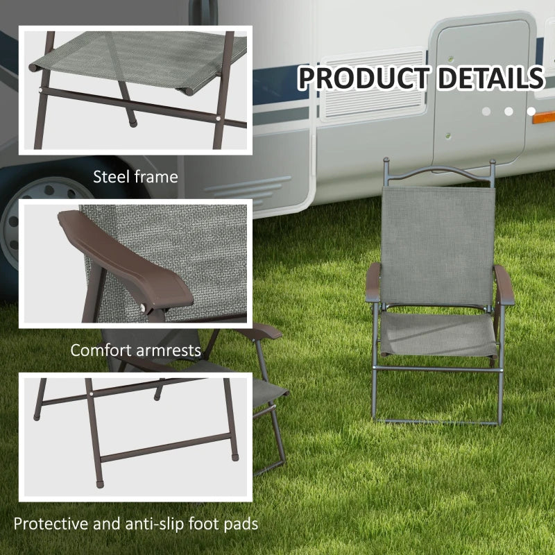 Outsunny Set of 2 Folding Garden Chairs with Fabric Mesh Seats - Dark Grey - ALL4U RETAILER LTD