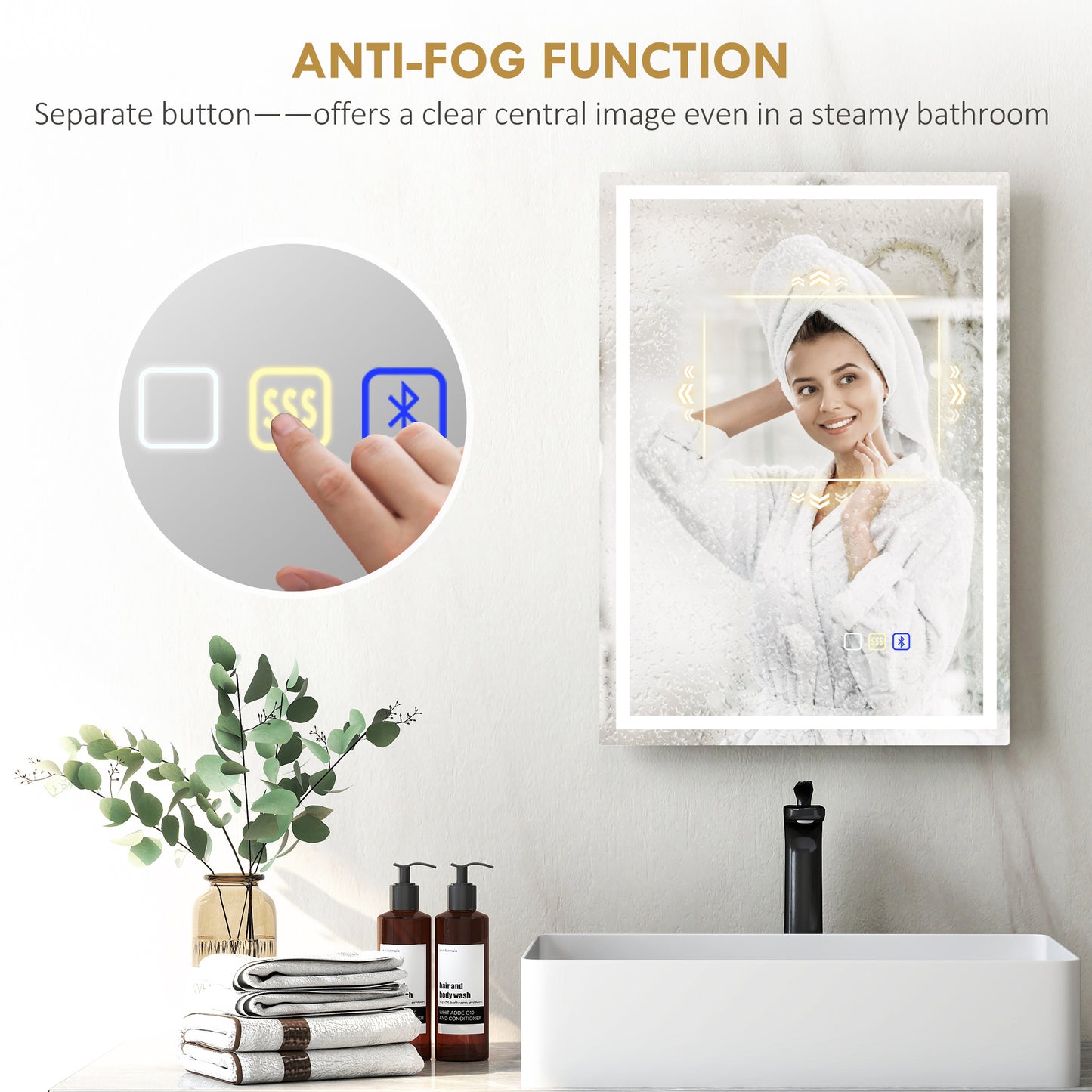 HOMCOM 50 By 70 Cm Anti Fog LED Bathroom Mirror With Bluetooth Silver Tone Edge Lit 240 LED Beads