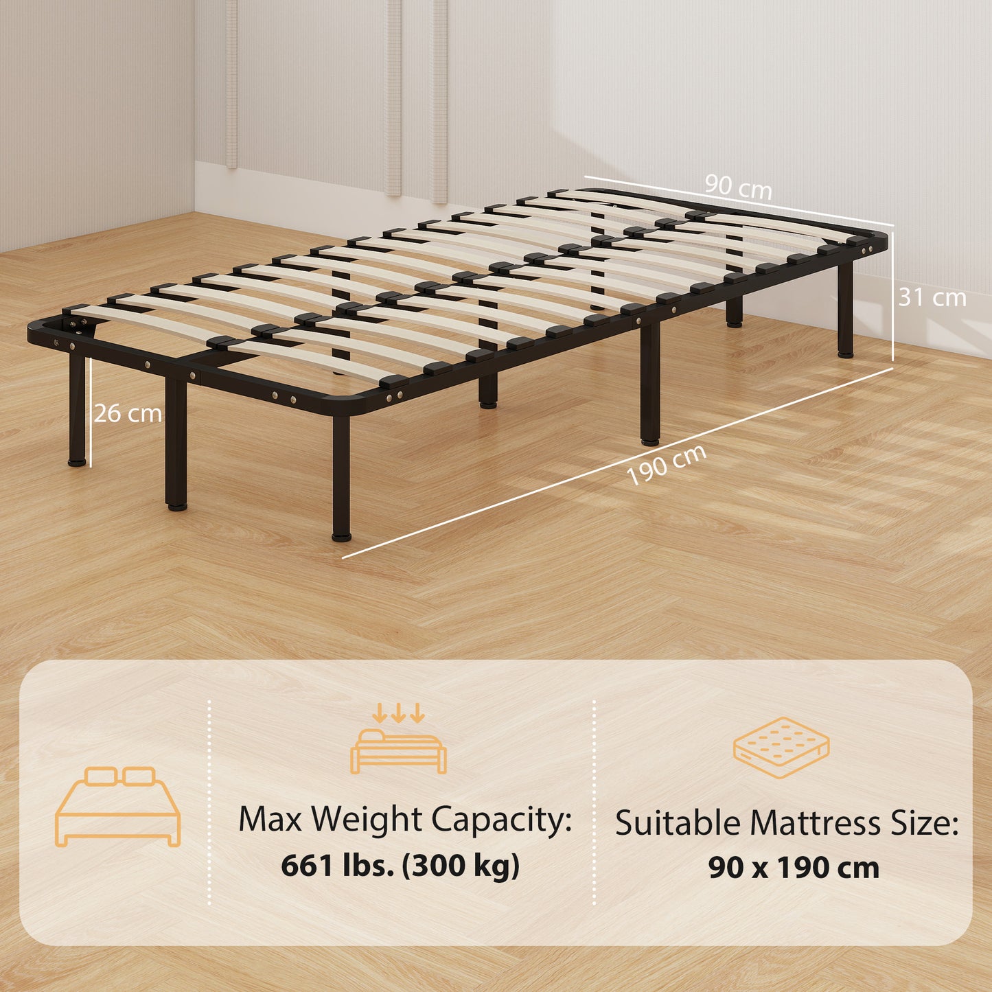 HOMCOM 3ft Single Metal Platform Bed Frame With 2 X 14 Wood Slats No Box Spring Needed Underbed Storage Black