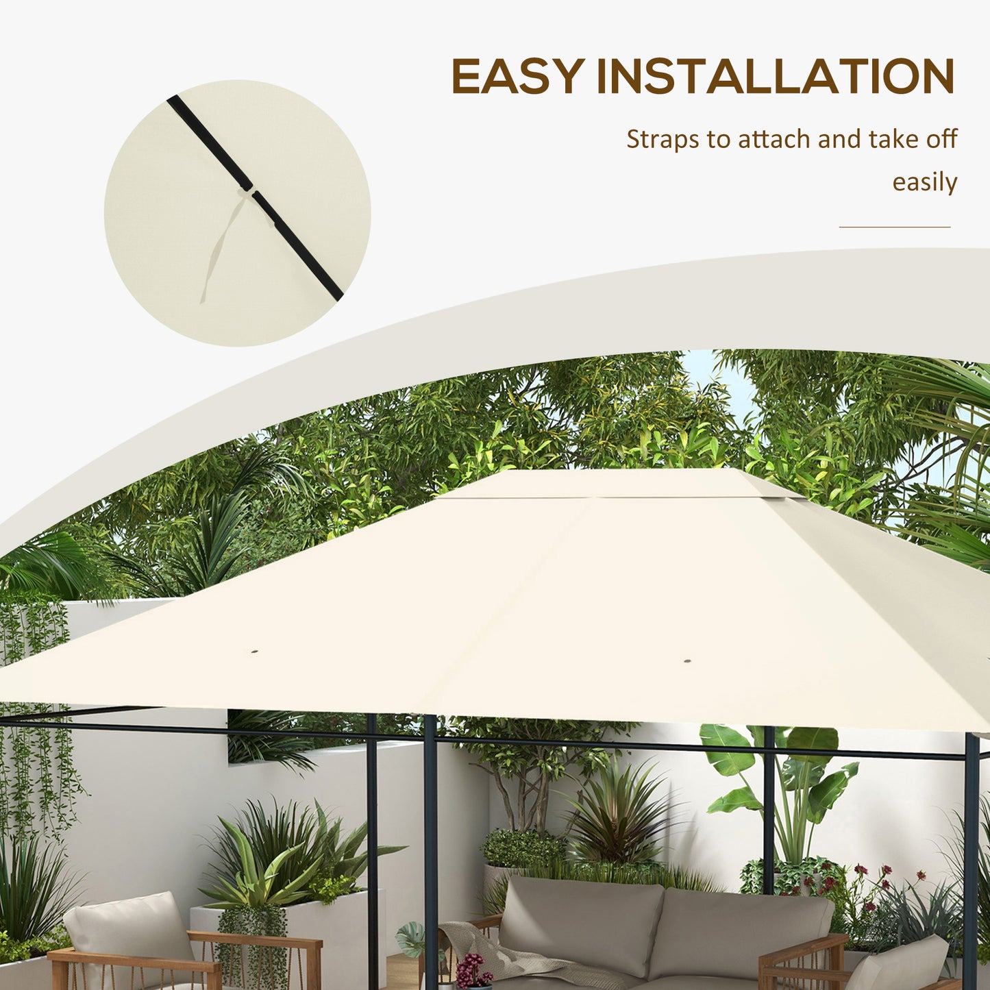 Outsunny 3 x 4m Gazebo Canopy Replacement Cover Top Cover Only Cream White Weather Resistant PA Coated Polyester