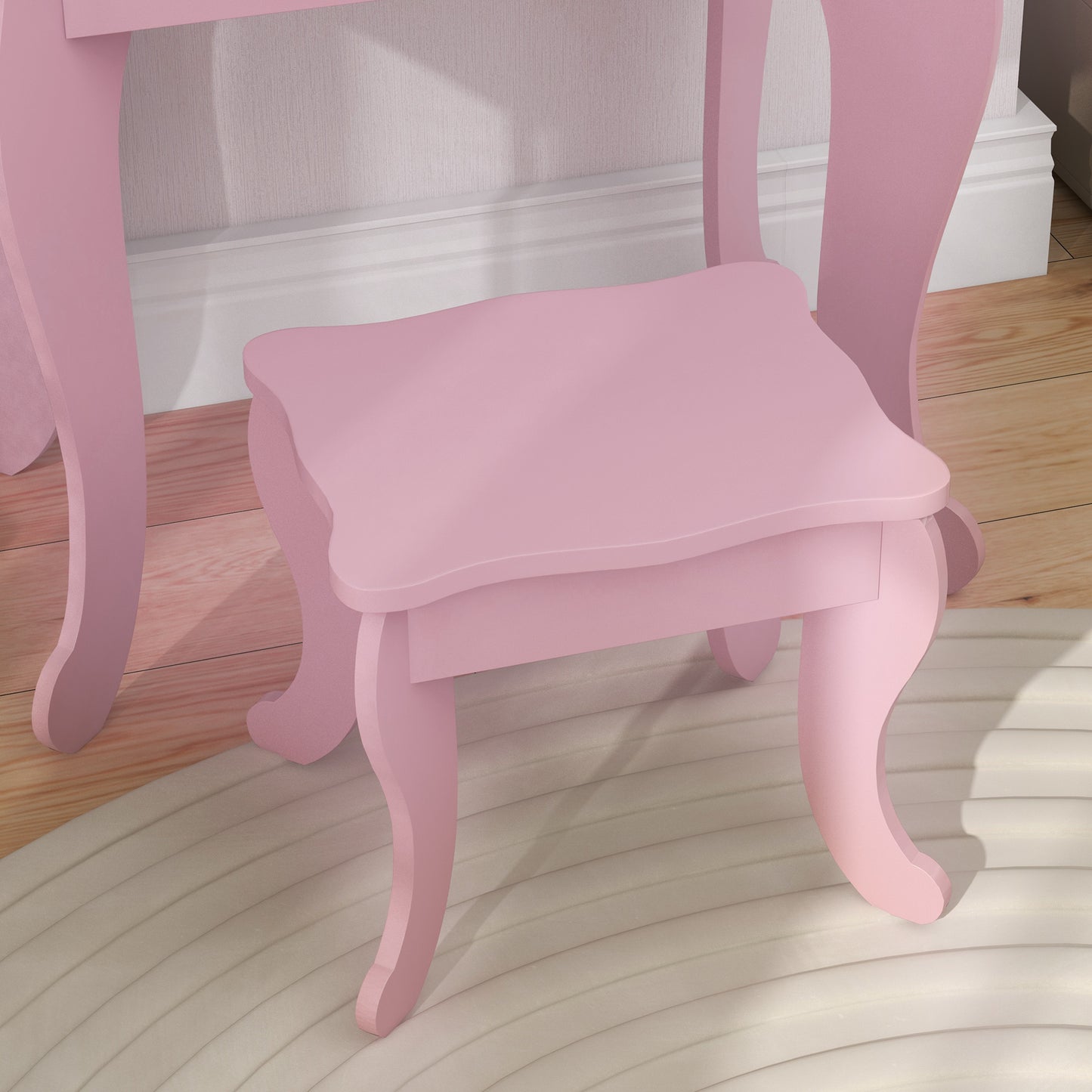 HOMCOM Kids Vanity Table And Chair Set With Tri Folding Mirror Pink Makeup Dressing Table With Drawer