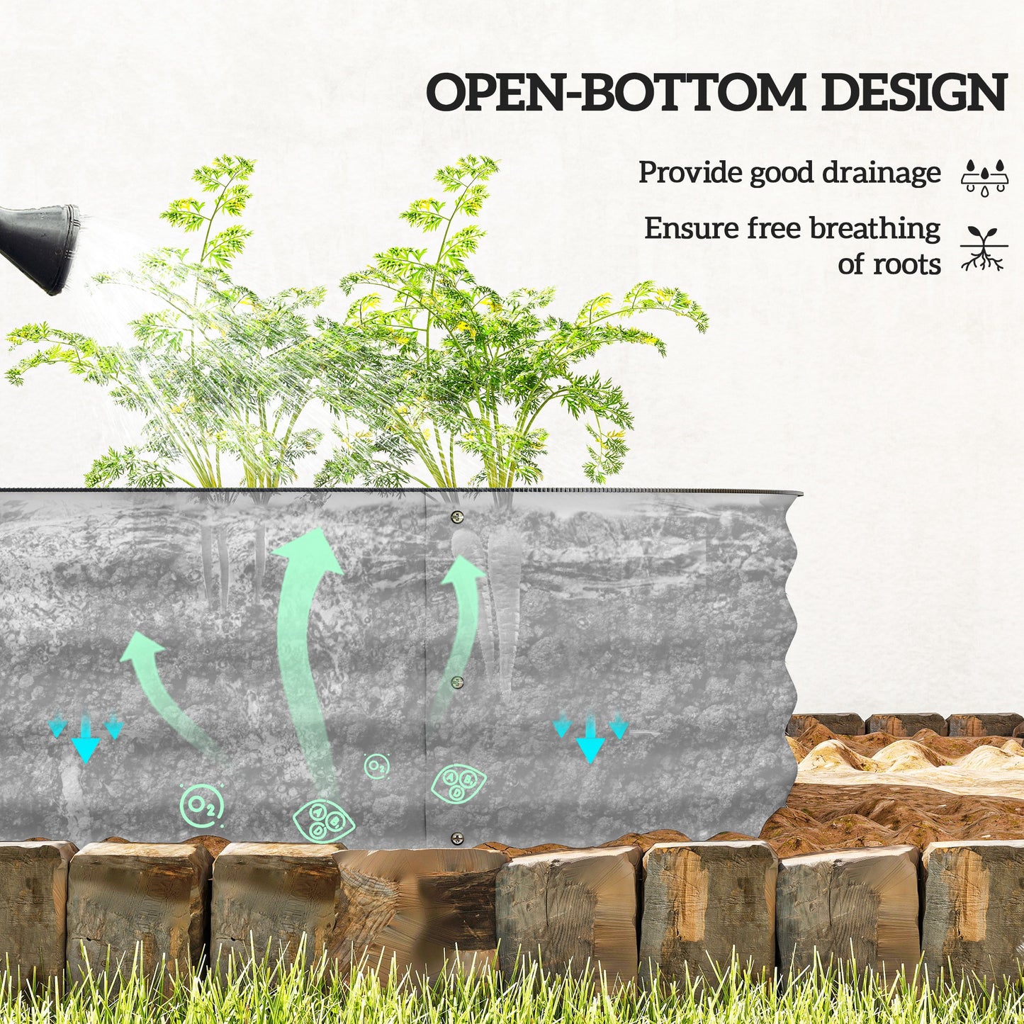 Outsunny Galvanised Raised Garden Bed Planter Box With Safety Edging For Flowers Herbs And Succulents Silver