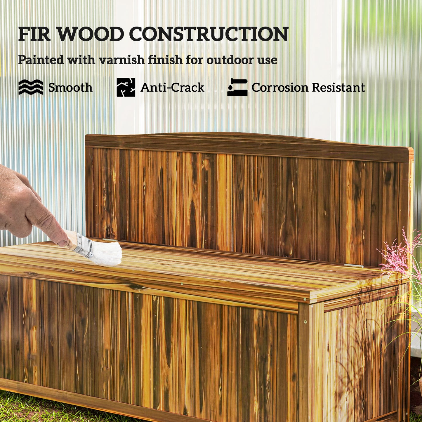 Outsunny Wood Storage Bench For Patio Furniture Outdoor Garden Storage Brown With Varnished Fir Wood