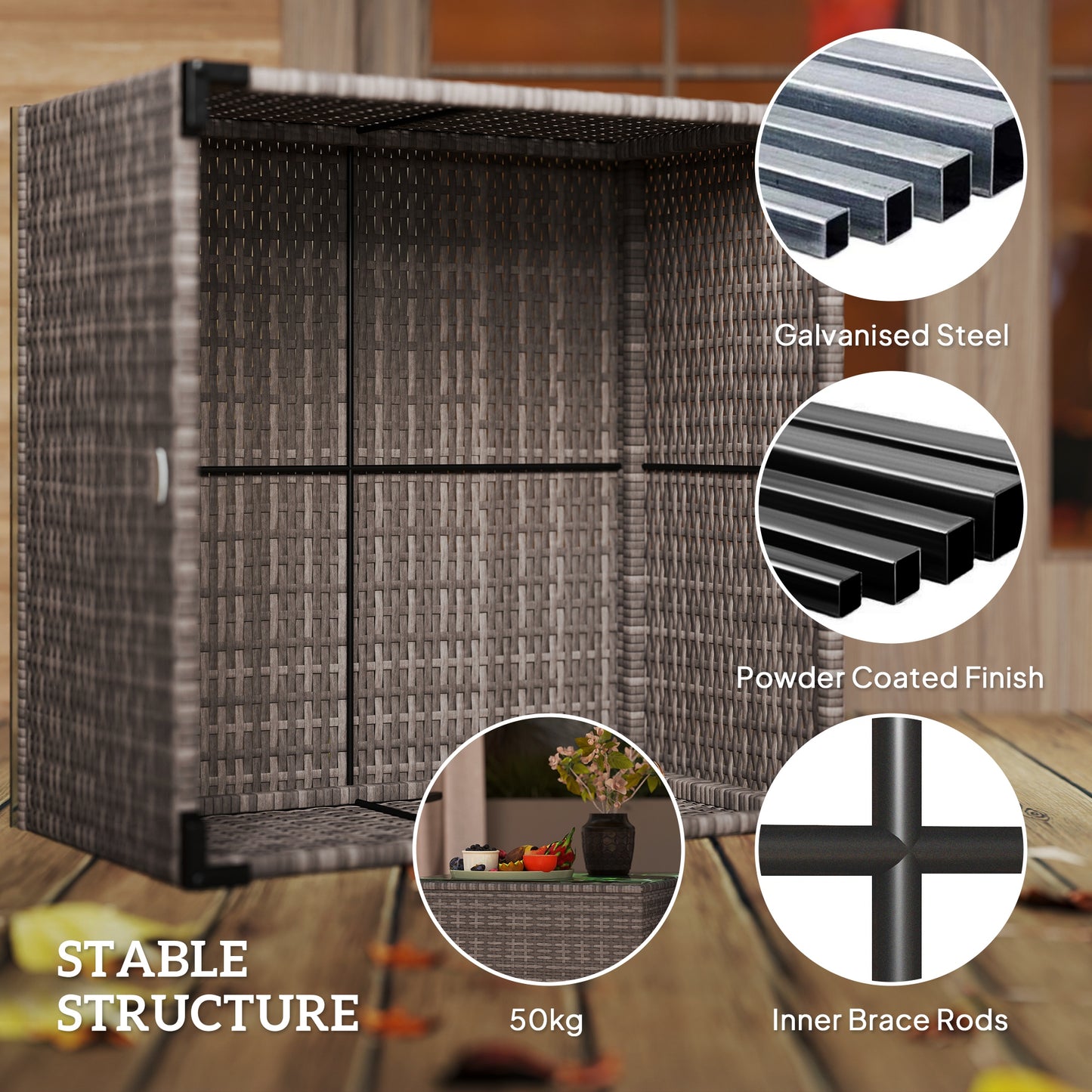 Outsunny 62 X 62 Cm Glass Top Rattan Side Table Dark Grey For Garden Patio And Outdoor Living