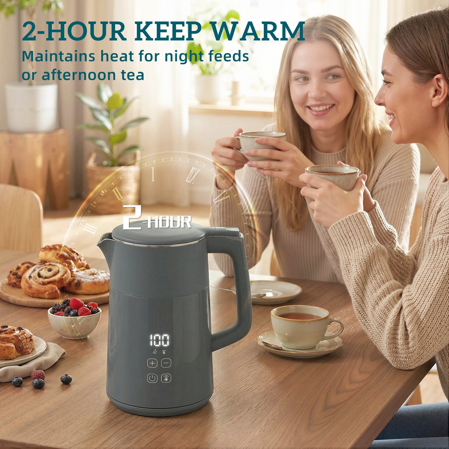 HOMCOM 1.7L Electric Kettle 3kW Fast Boil With UK Strix Thermostat LED Display Keep Warm Grey