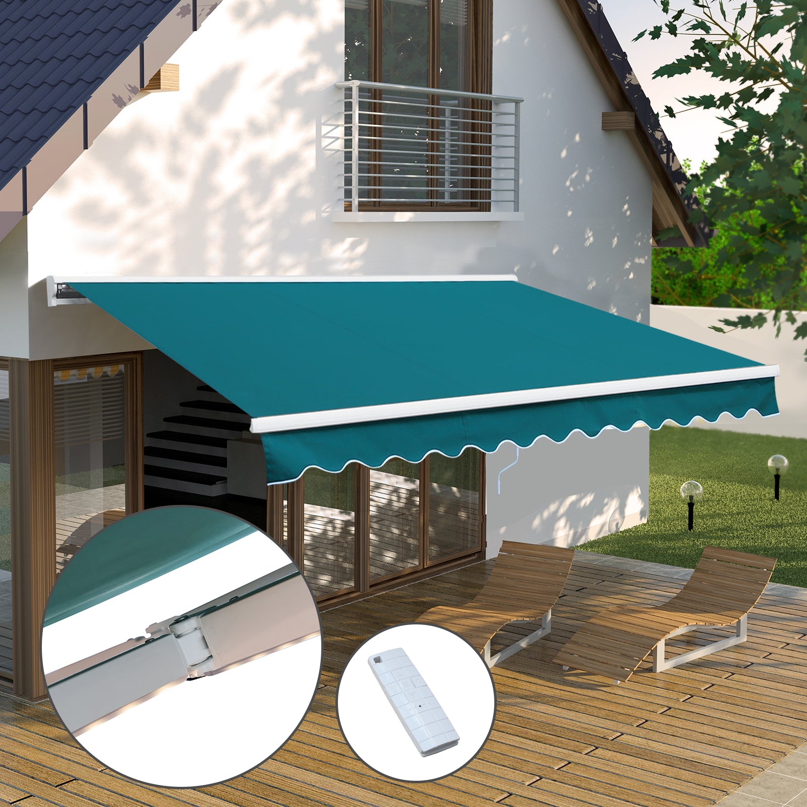 Outsunny 3x2.5m Electric Retractable Awning with LED Remote Control - Green Patio Canopy for Outdoor Shelter - ALL4U RETAILER LTD