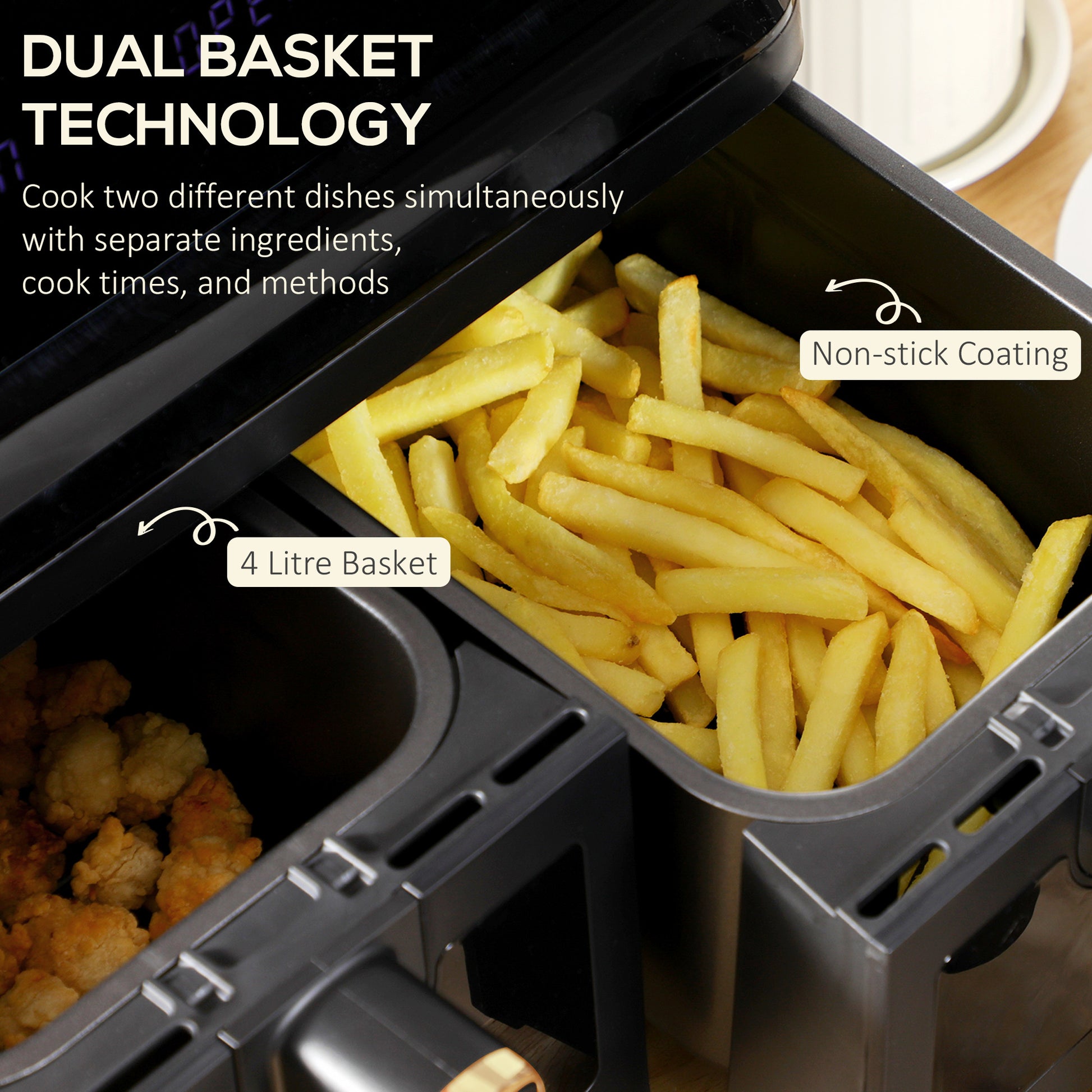 HOMCOM 8L Twin Basket Air Fryer with Digital Display, 8 Cooking Presets, and Inner Light for Healthy Oil-Free Meals - ALL4U RETAILER LTD