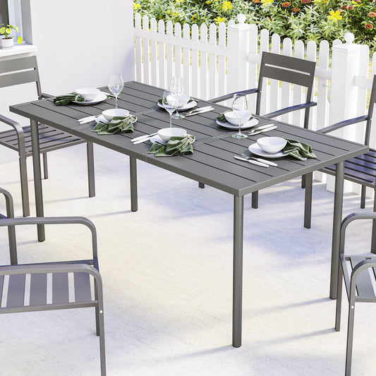 Outsunny 165 X 80 Cm Rectangular Garden Dining Table For 6 With Slatted Top Weather Resistant Metal Frame