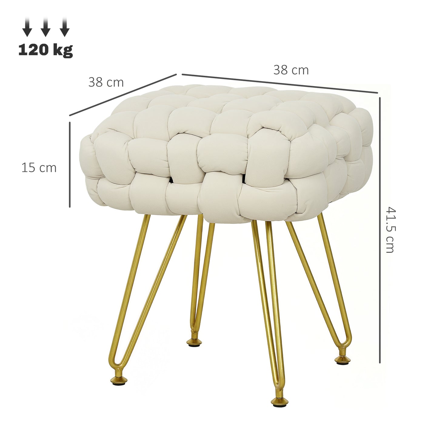 Homcom Velvet Feel Bold Cross Woven Footstool Cream White Living Room Friendly Padded Comfort