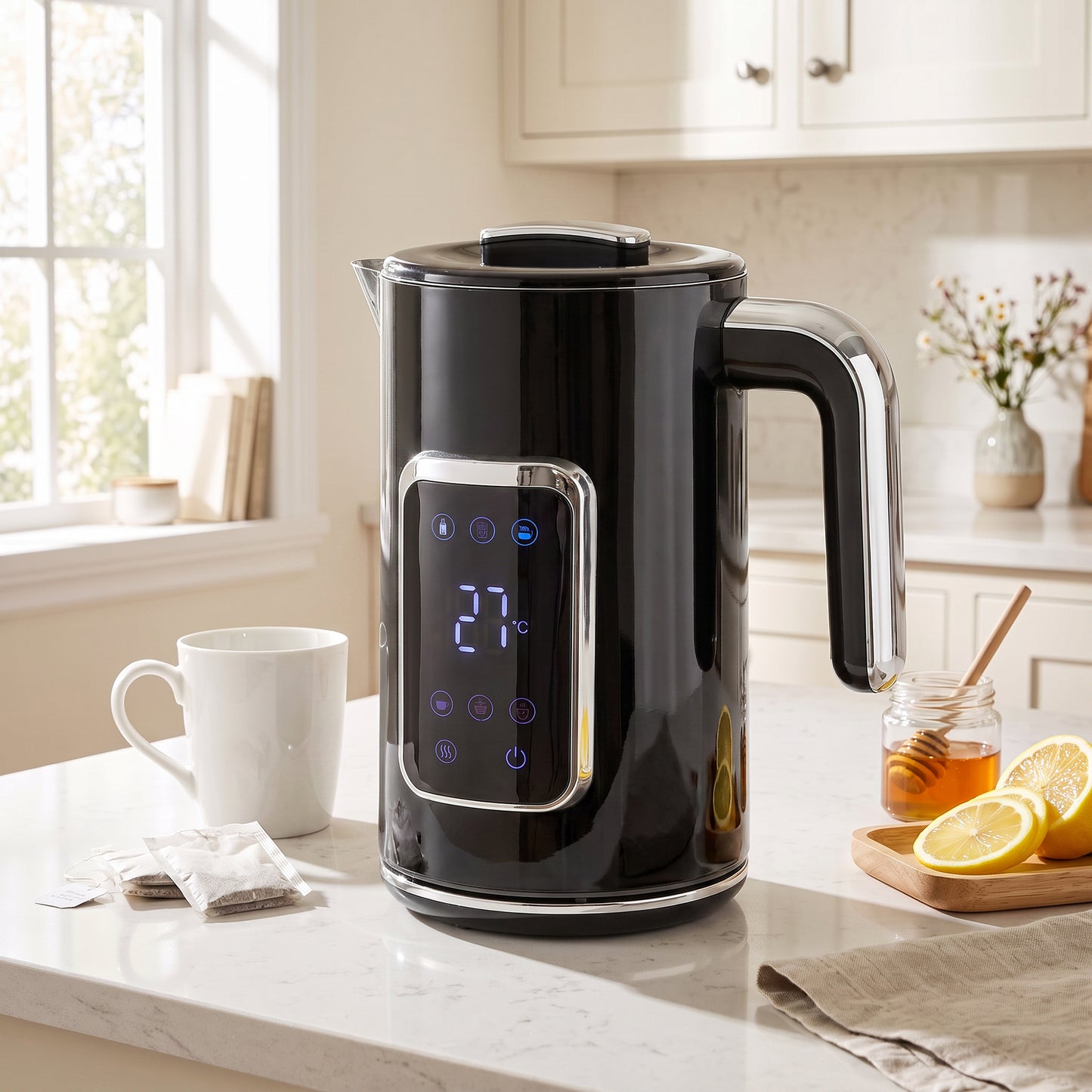 HOMCOM 1.7L Electric Kettle With Led Display Adjustable Temp Black