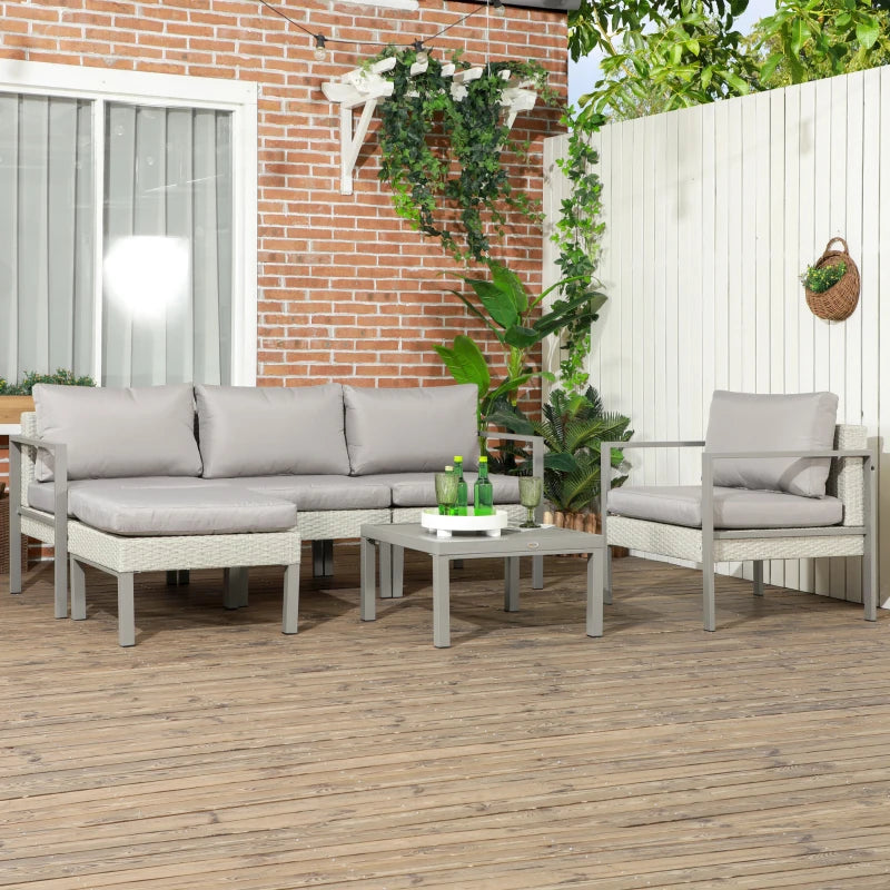 Outsunny 6-Piece Patio Furniture Set with Sofa, Armchair, Stool, Metal Table, and Cushions in Light Grey – Outdoor Garden Lounge Ensemble - ALL4U RETAILER LTD