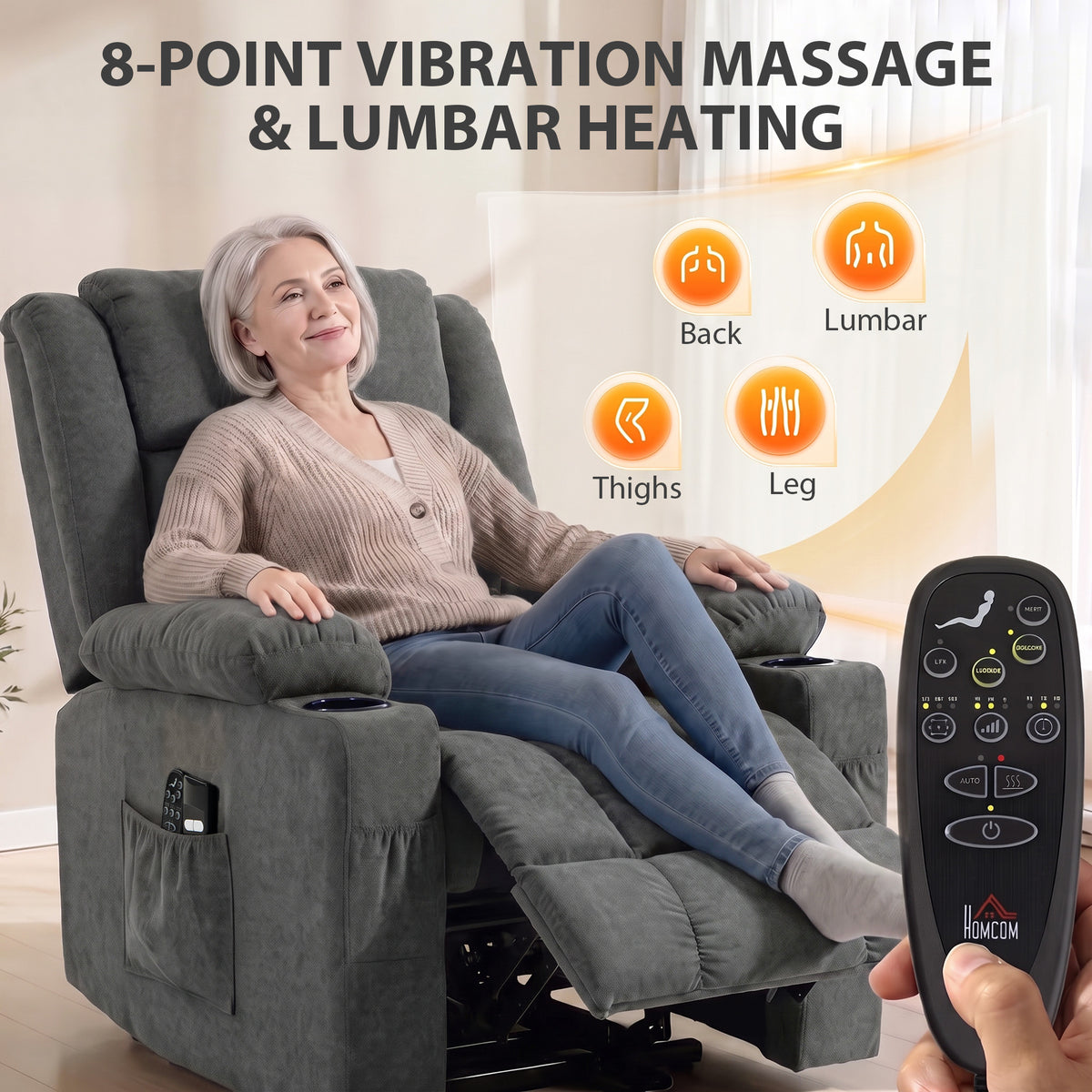 Homcom Dual Motor Electric Lift Recliner Chair With Massage And Heat Dark Grey