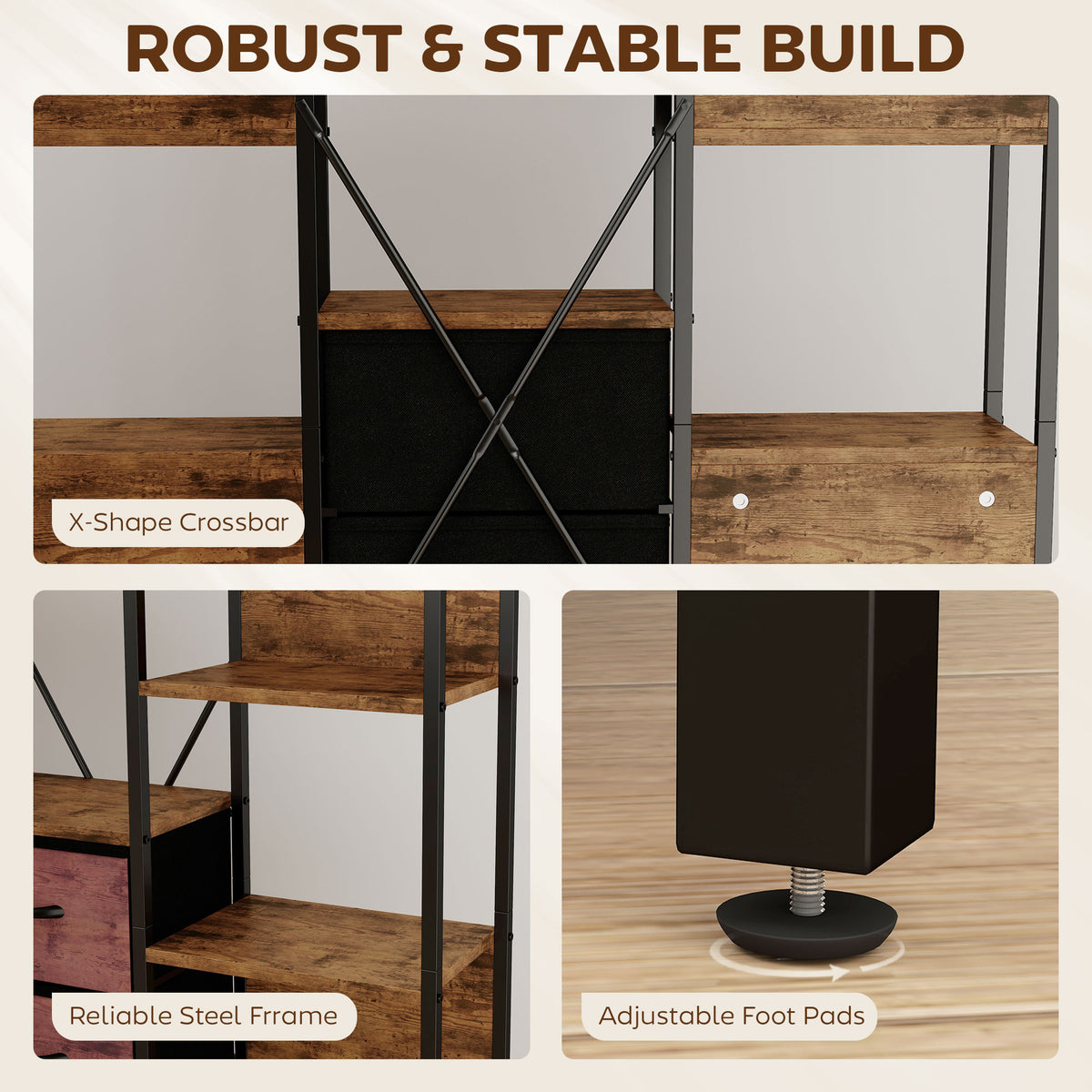 Homcom 5 Tier Bookshelf With Drawers And Open Shelves Brown
