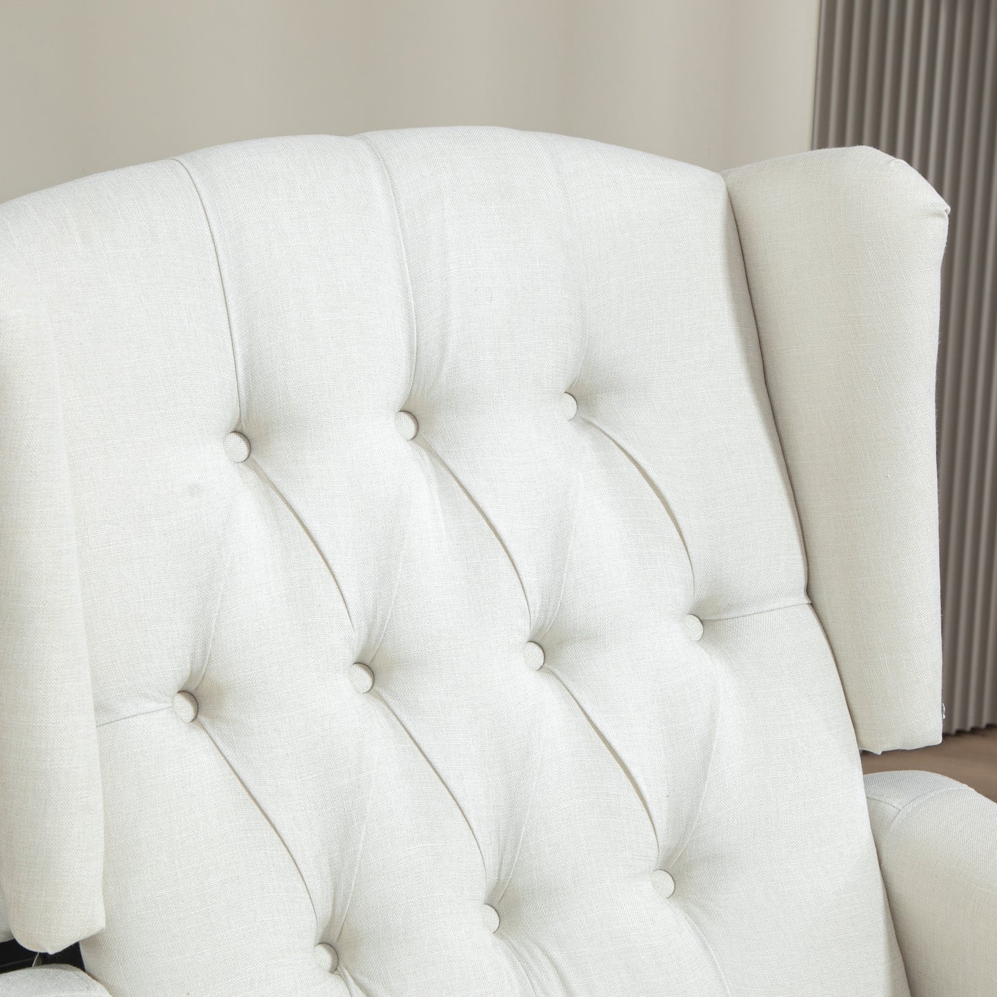 HOMCOM Vintage Cream White Recliner Armchair with Nail Head Trim and Tufted Wingback Design for Relaxation