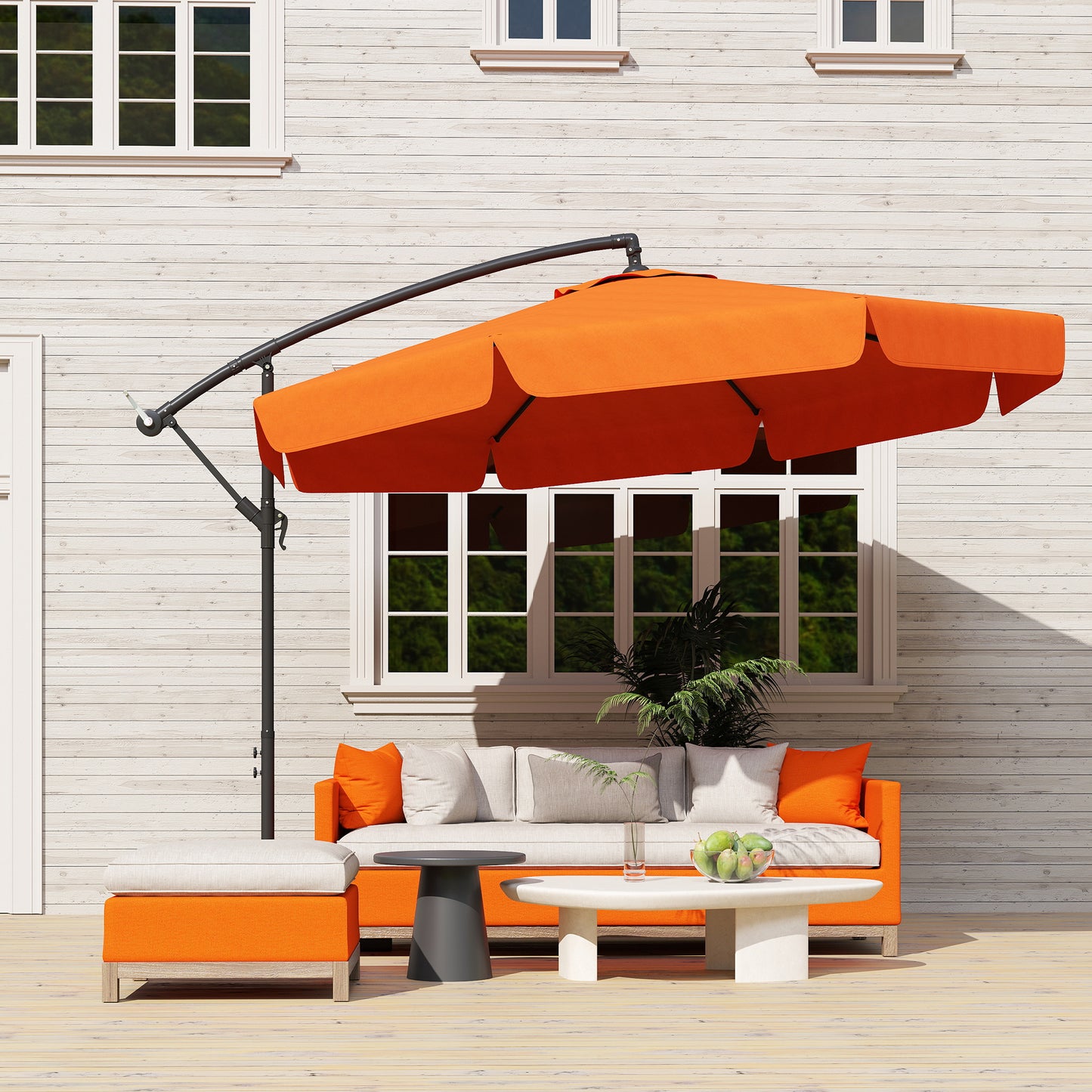 Outsunny 2.7m Garden Cantilever Banana Parasol Orange UV Protection Outdoor Sunshade With Sturdy Metal Frame