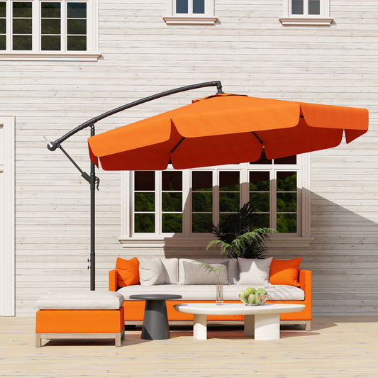 Outsunny 2.7m Garden Cantilever Banana Parasol Orange UV Protection Outdoor Sunshade With Sturdy Metal Frame
